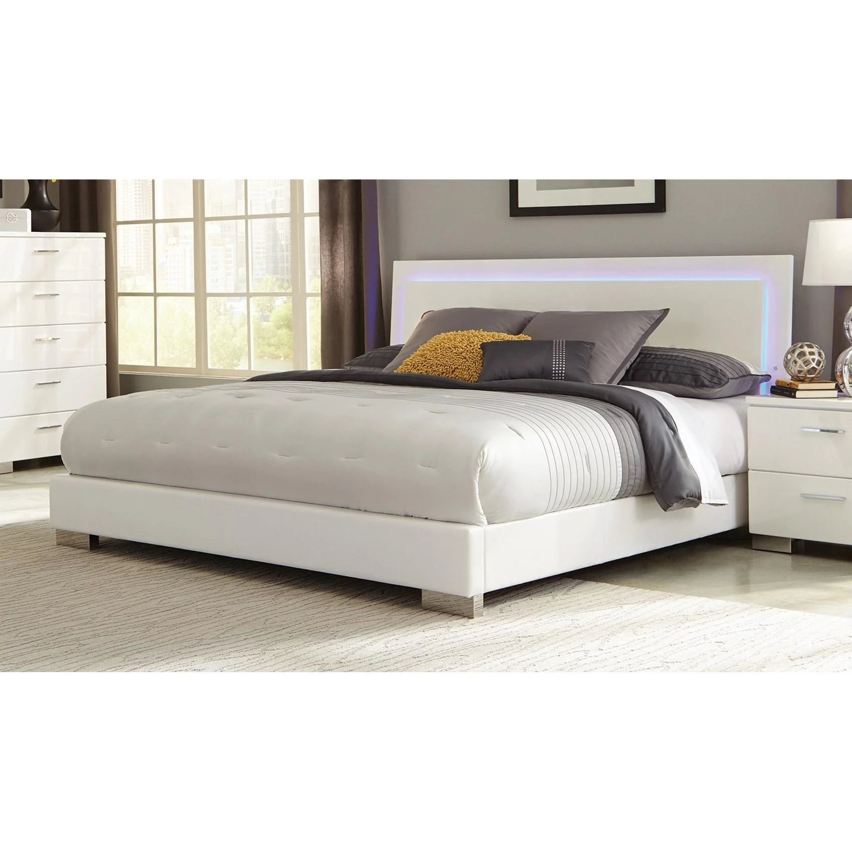 Coaster Furniture Felicity 203500KW Wood California King LED Panel Bed - White High Gloss - Image 1