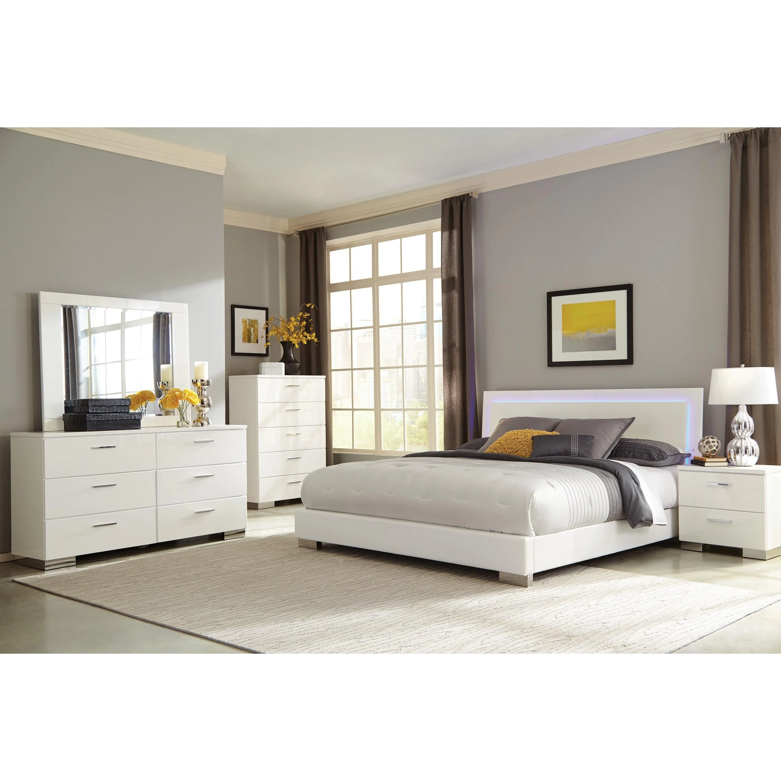 Coaster Furniture Felicity 203500KW Wood California King LED Panel Bed - White High Gloss - Image 3