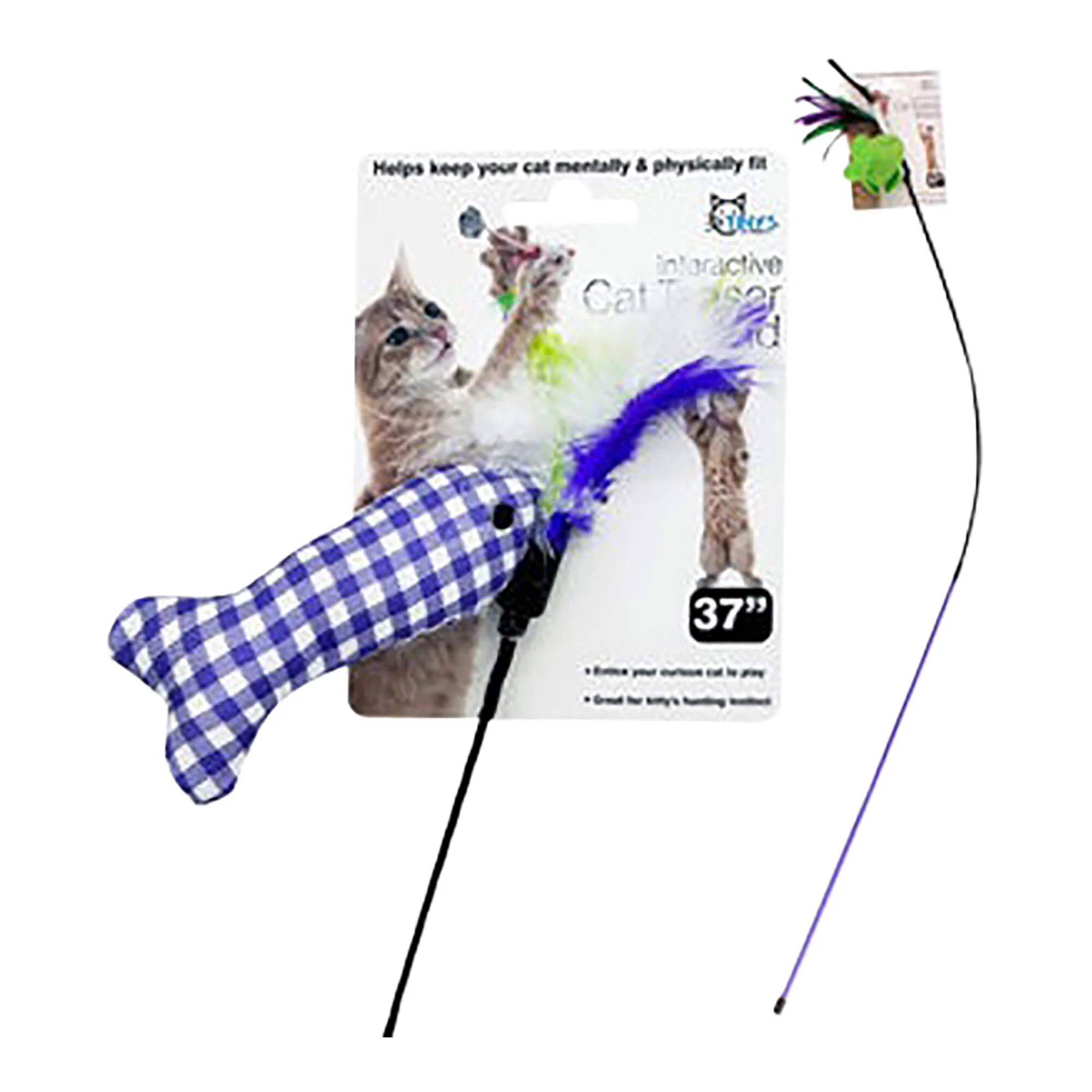 37"L Cat Teaser Wand with Ribbon and Toy, Assorted - Image 1