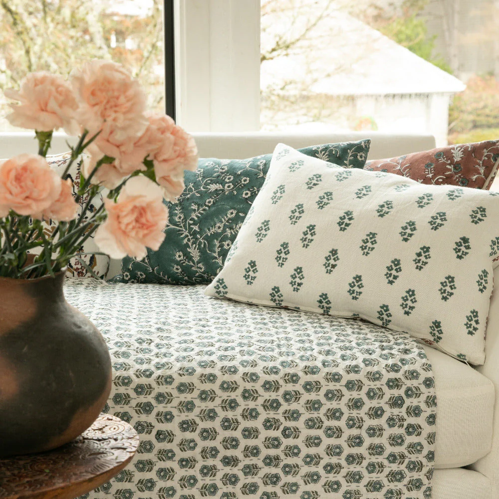 Sangeeta Teal on White Pillow - Image 2