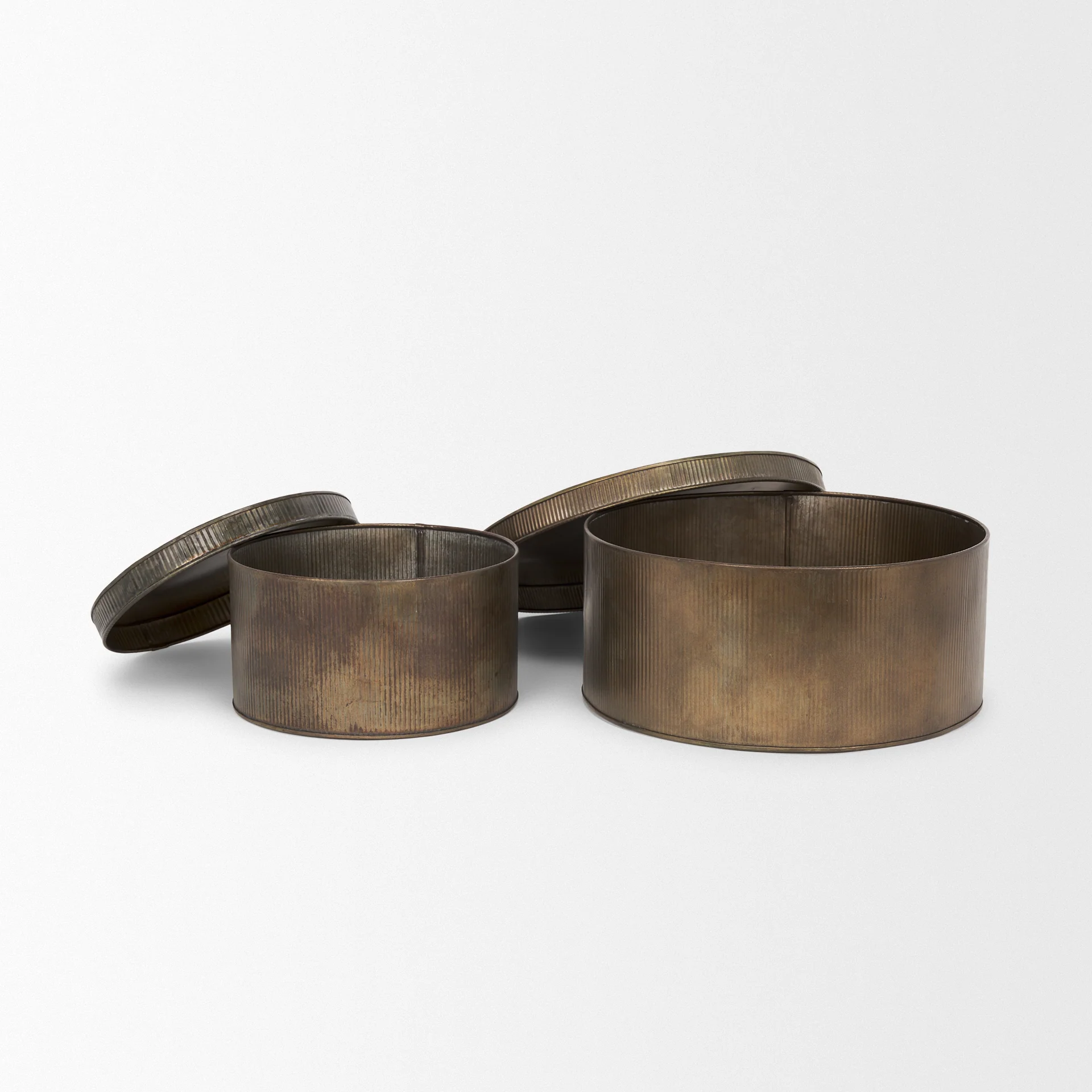 Josephine Round Antique Gold Metal Box Set - Image 3