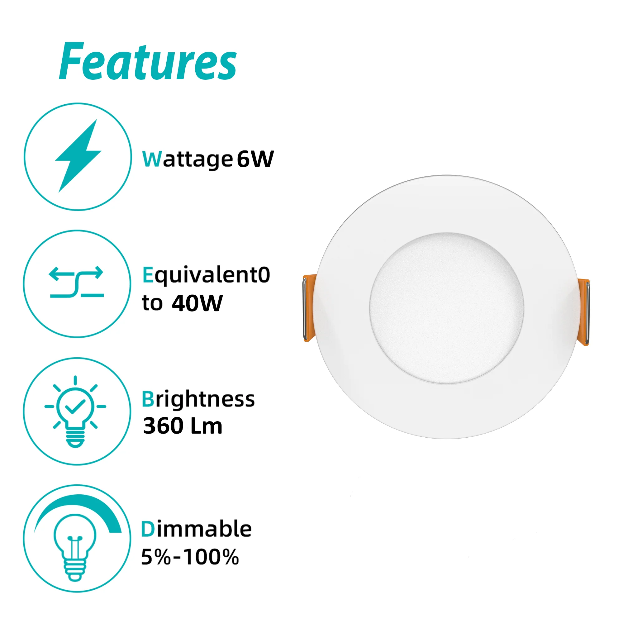 3BRIX 3 Inch 6W Slim Round Ultra Thin Recessed Downlight - 5CCT (27/30/35/40/50K)- 360 lumens #250 - Image 2