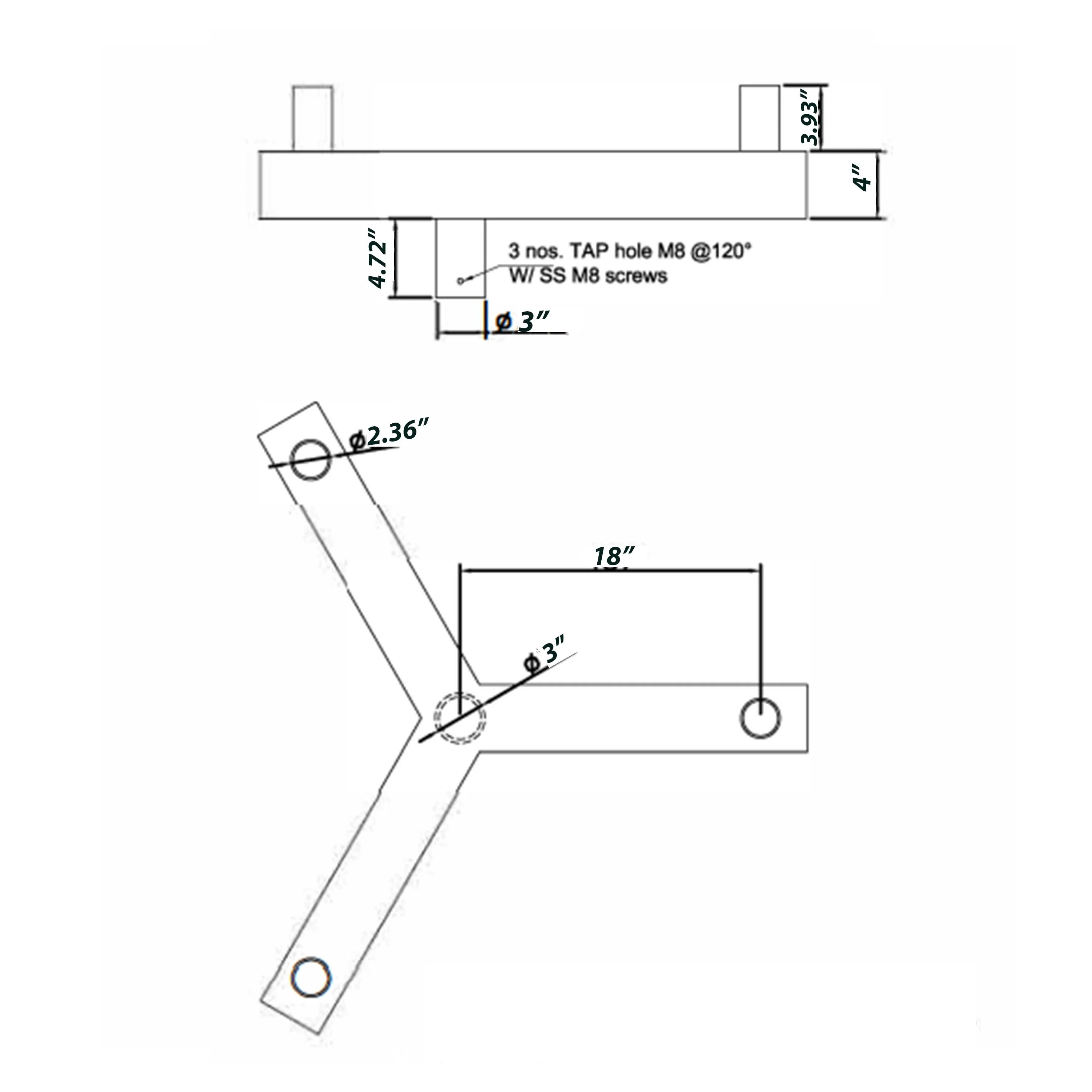 Bullhorn Y 120 Degree Vertical Round Base 3 Tenon Adaptor - Image 3