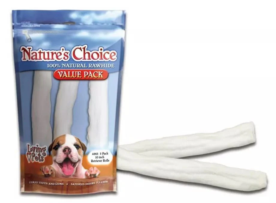 10″ Nature’s Choice White Rawhide Retriever Rolls, 3 pk