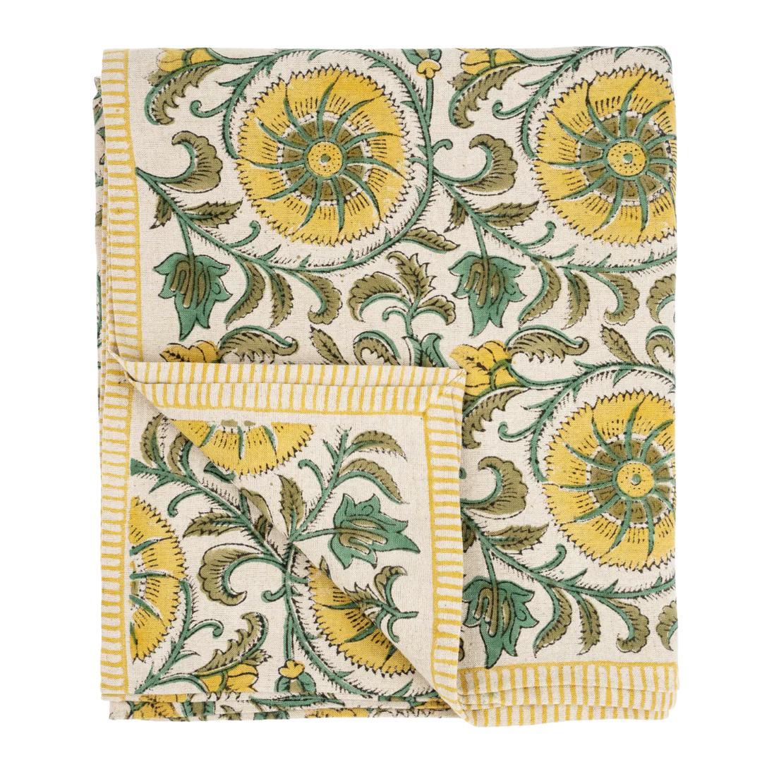 Botanique Block Print Tablecloth Green - Image 2