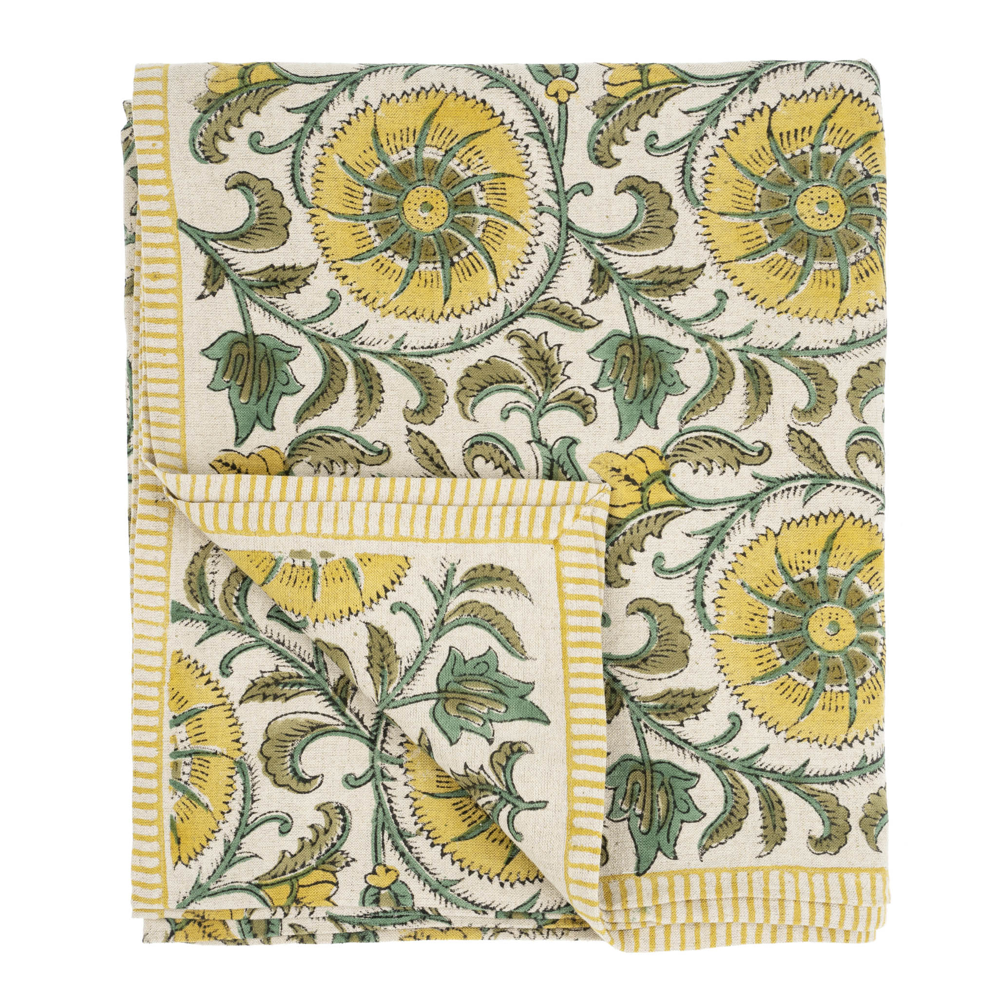 Botanique Block Print Tablecloth Green - Image 1