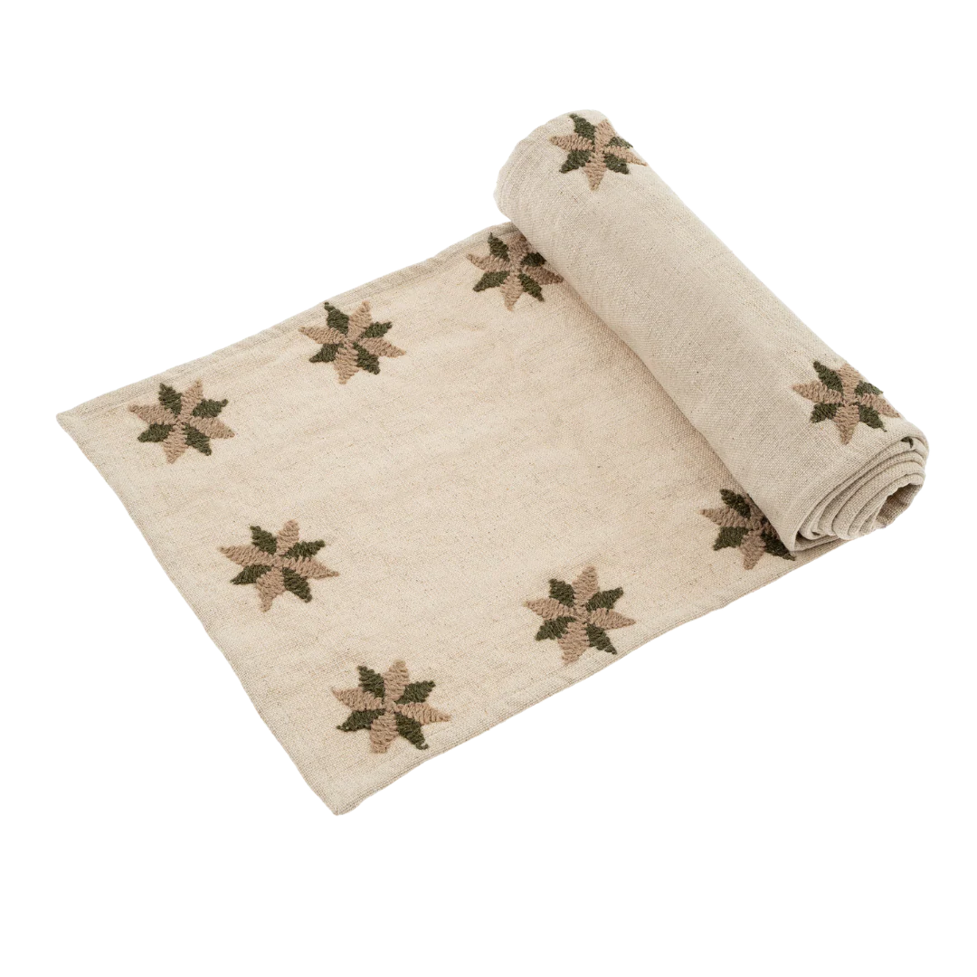 Embroidered Star Table Runner Green - Image 2