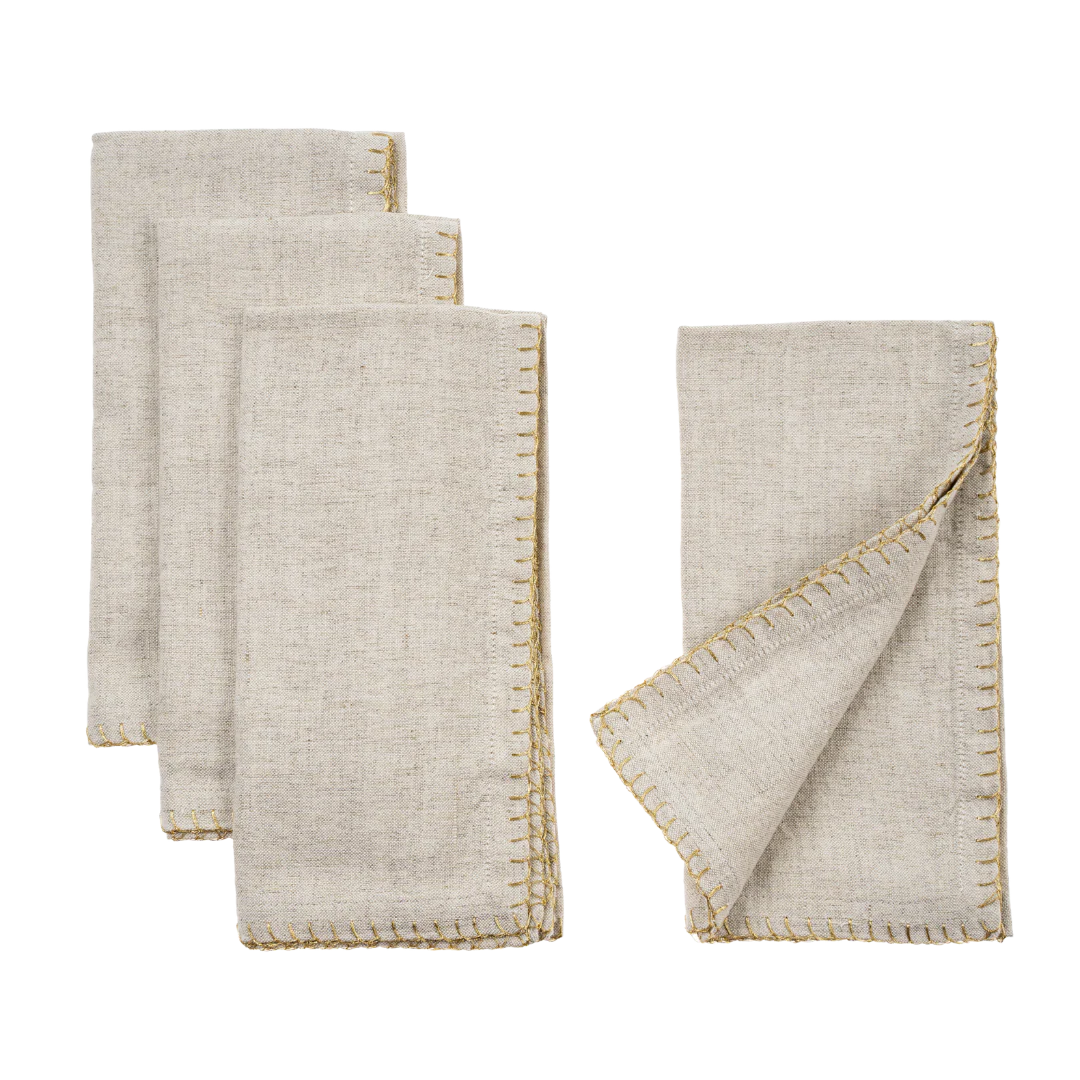 Gold Blanket Stitch Napkins S/4, Linen Grey - Image 2