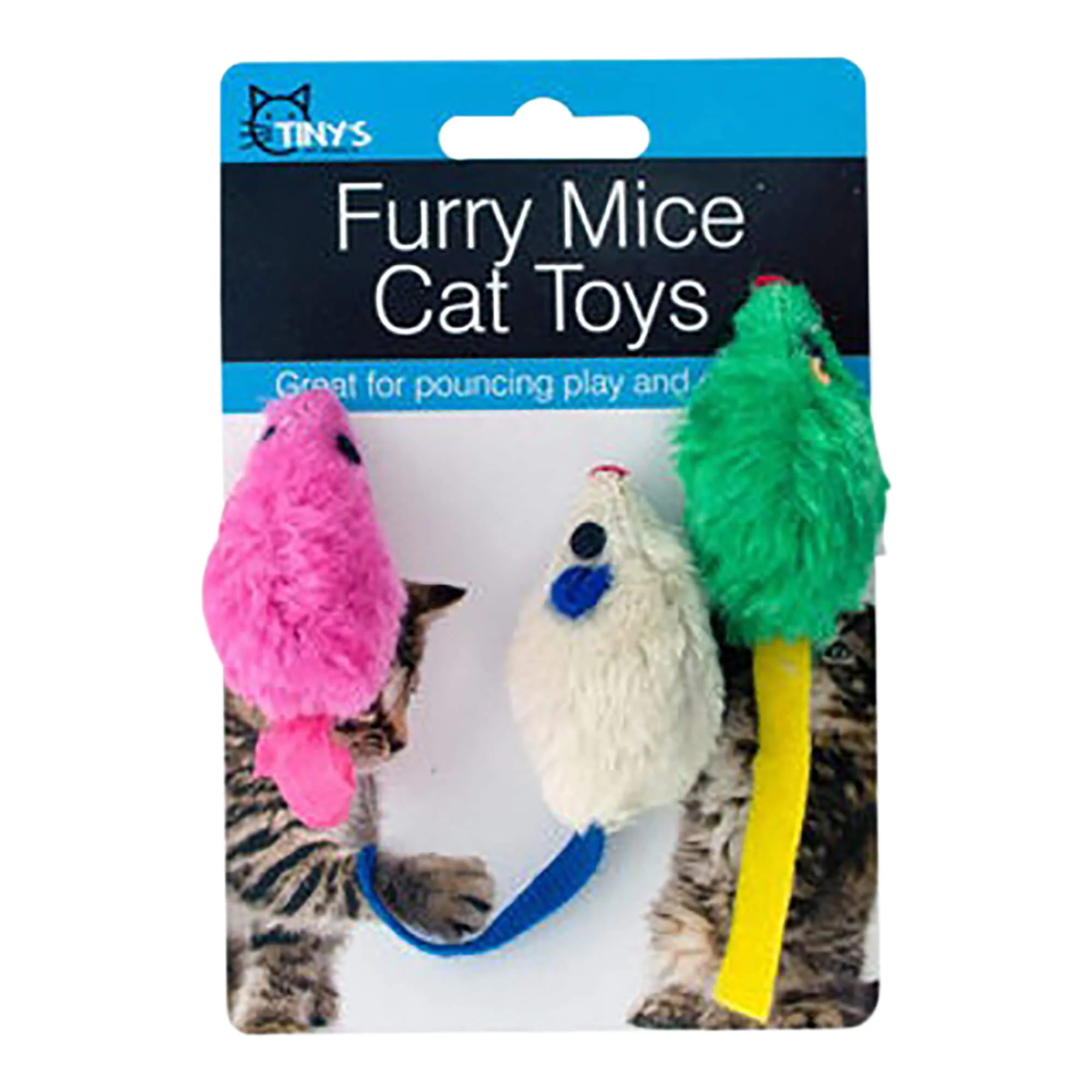 4″ Furry Mice Cat Toys, Assorted Colors, 3 pk