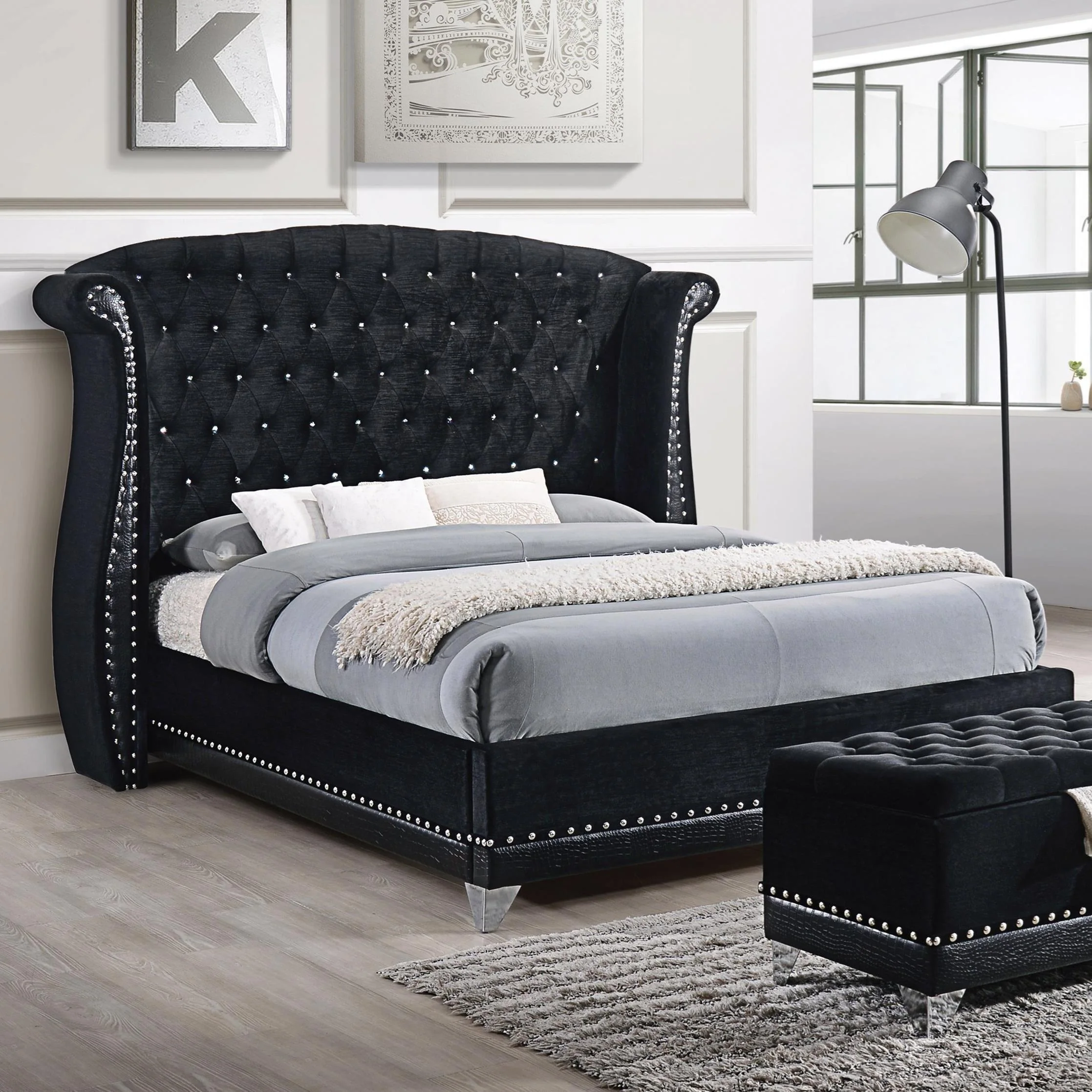 Coaster Furniture Barzini 300643KW Upholstered California King Wingback Bed - Black - Image 1