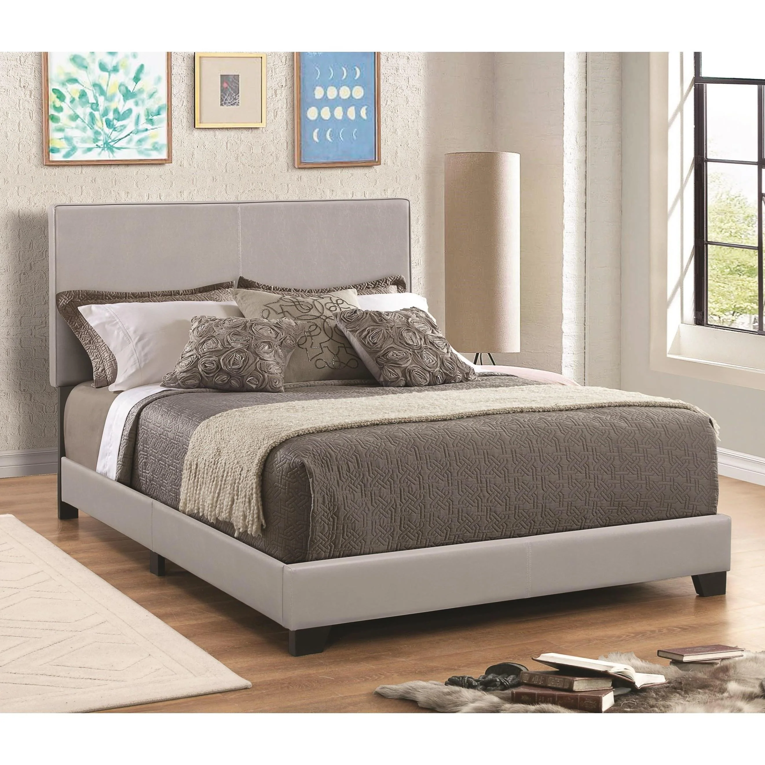 Coaster Furniture Dorian 300763F Faux Leather Upholstered Full Panel Bed - Grey - Image 1