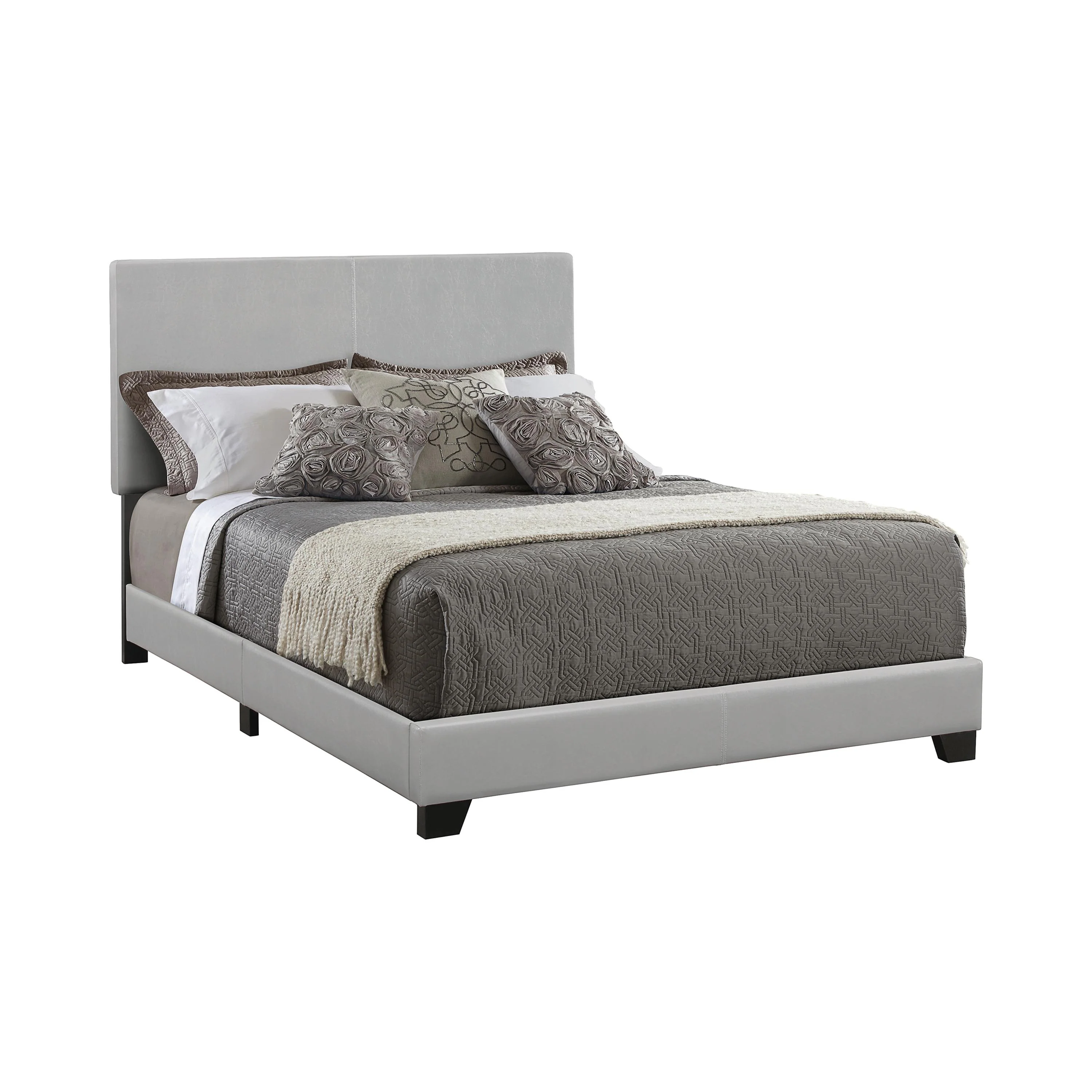 Coaster Furniture Dorian 300763Q Faux Leather Upholstered Queen Panel Bed - Grey - Image 1