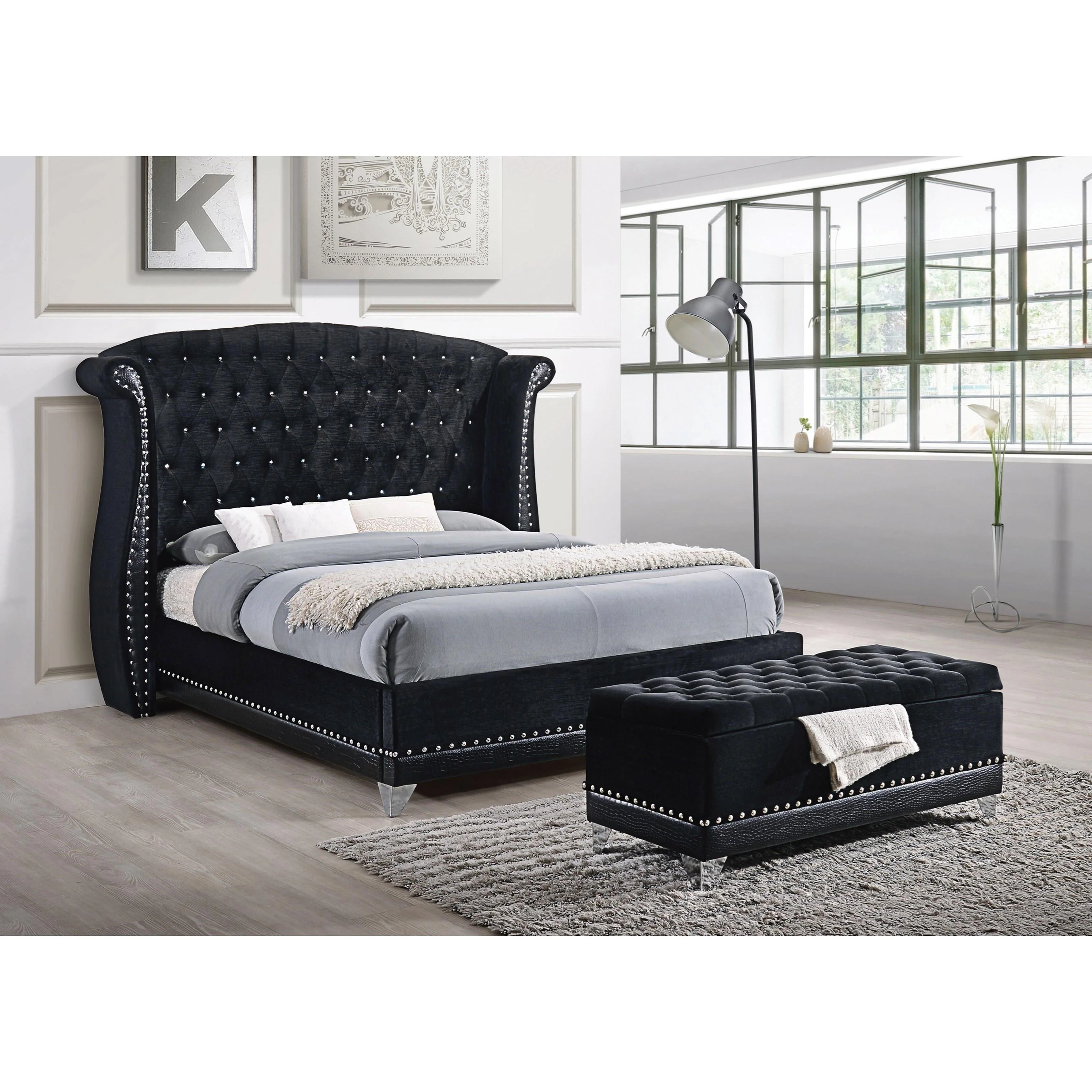 Coaster Furniture Barzini 300644 Velvet Upholstered Tufted Storage Bench - Black - Image 2