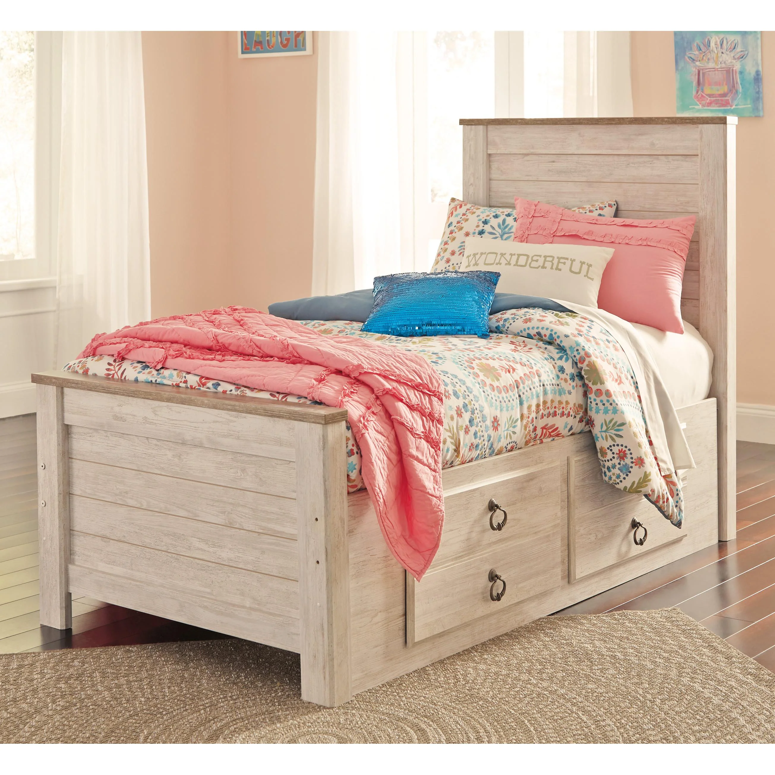 Signature Design by Ashley Willowton B267B21 Twin Panel Bed with 2 Storage Drawers - Image 1