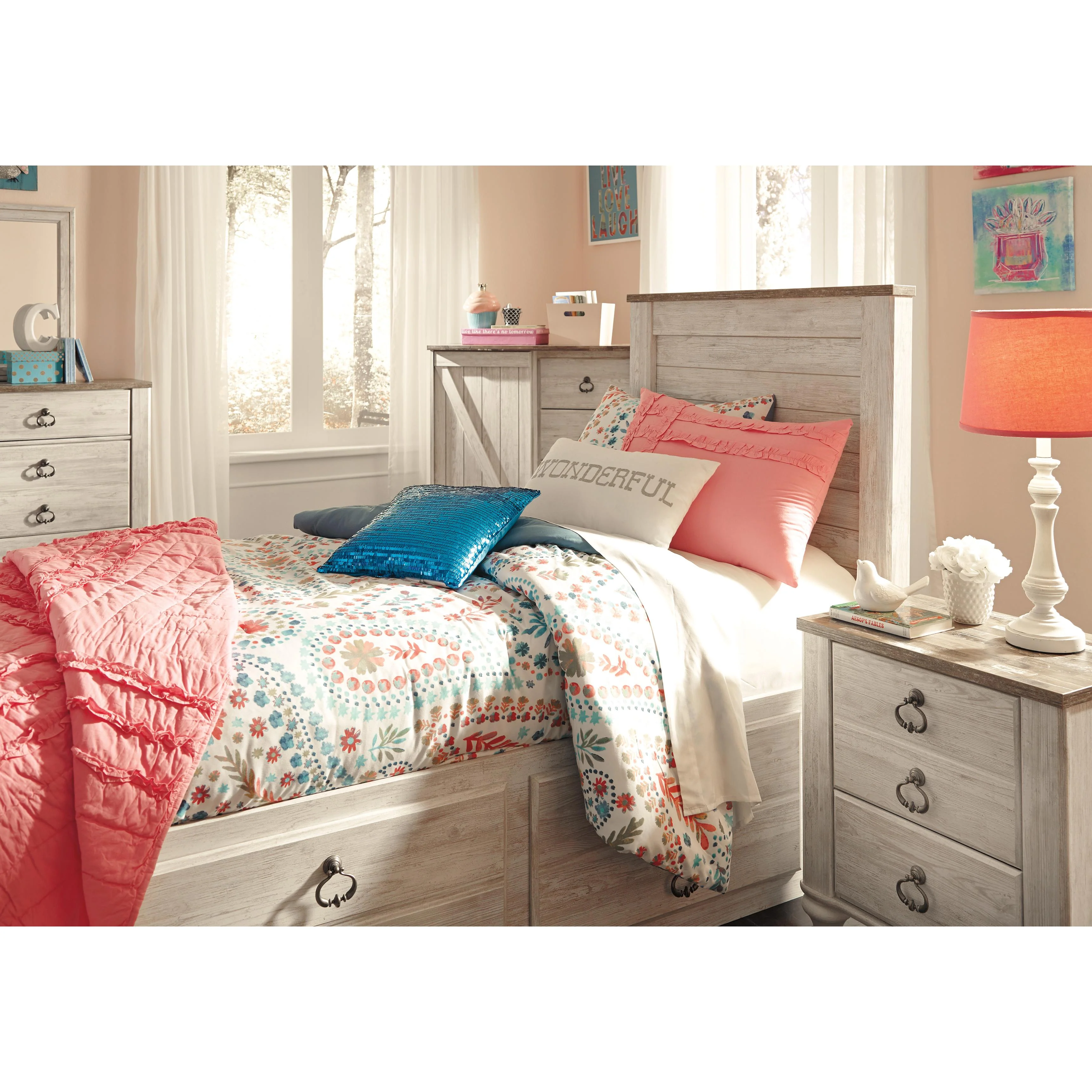 Signature Design by Ashley Willowton B267B21 Twin Panel Bed with 2 Storage Drawers - Image 2