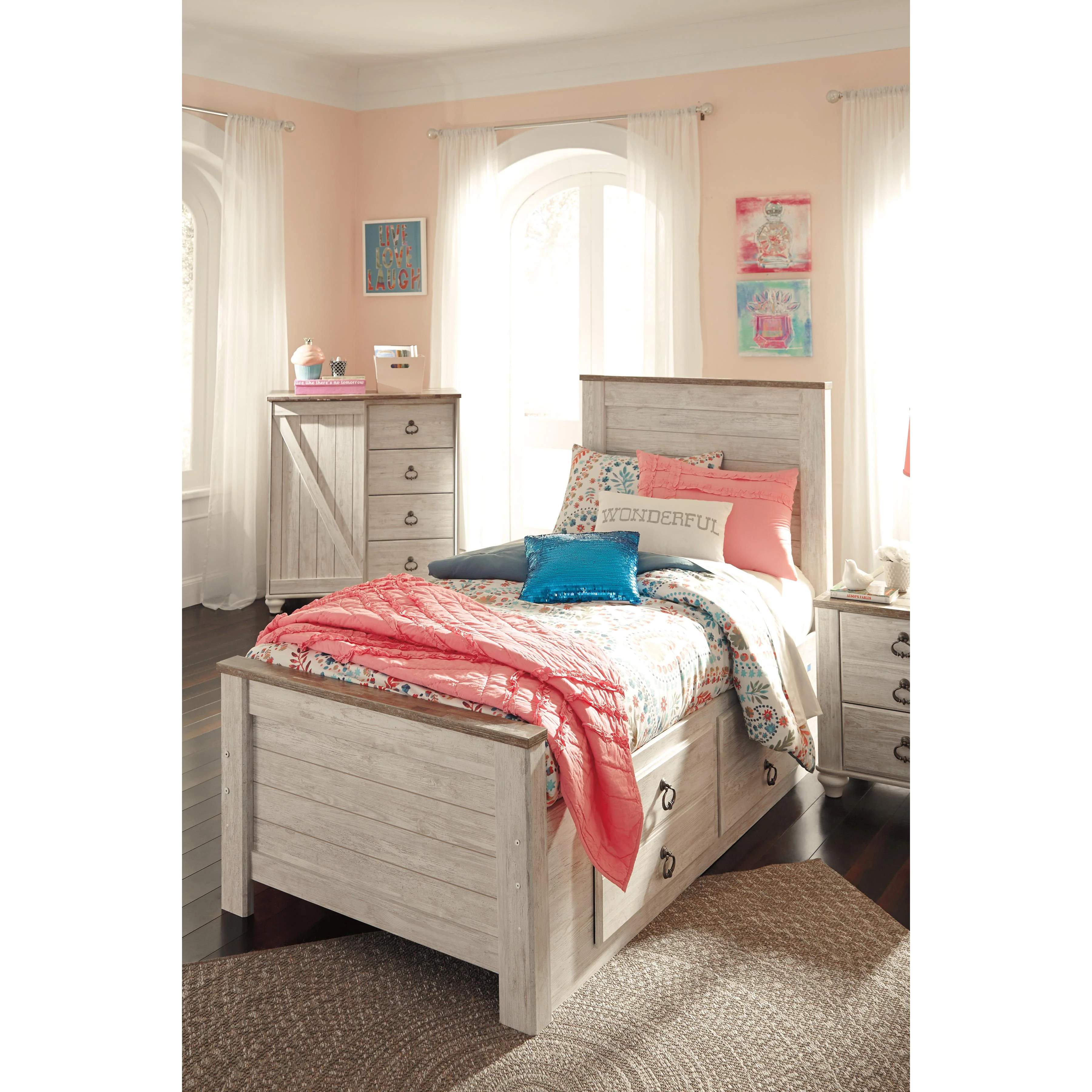 Signature Design by Ashley Willowton B267B21 Twin Panel Bed with 2 Storage Drawers - Image 3