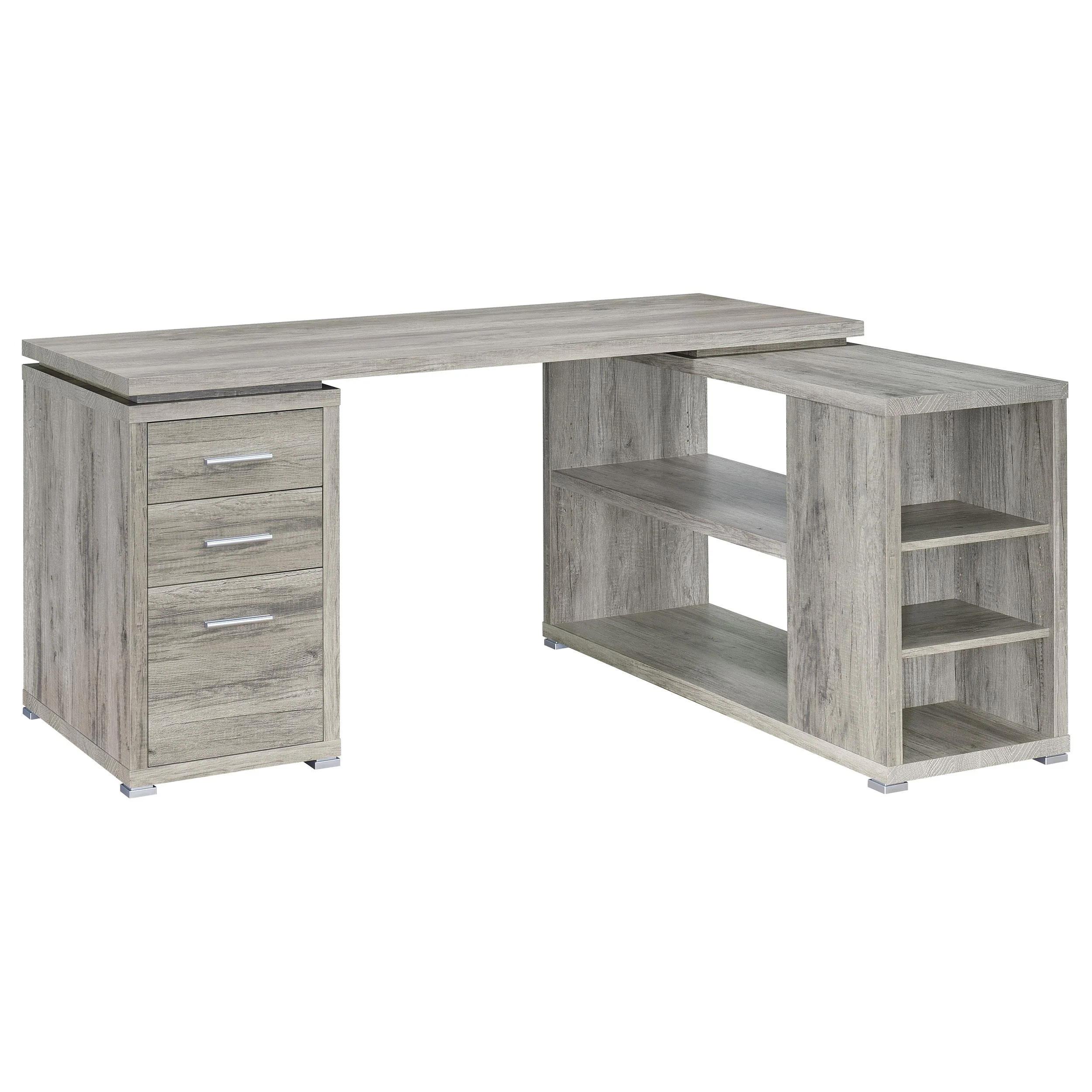 Coaster Furniture Yvette 801516 60-inch 3-Drawer L-Shape Computer Desk – Grey Driftwood