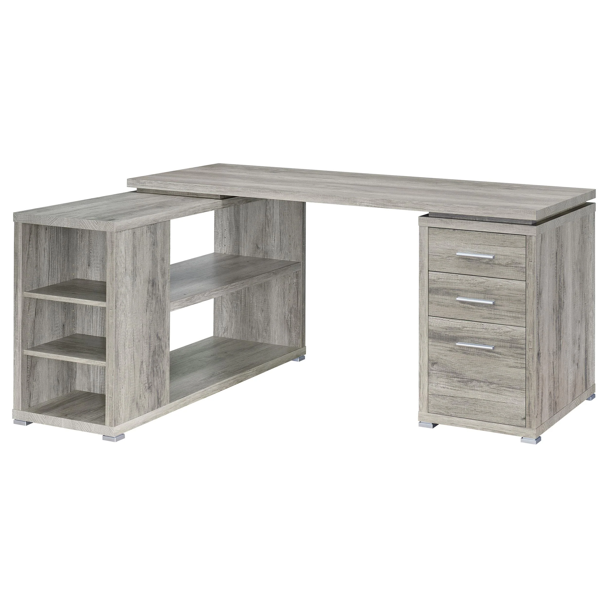 Coaster Furniture Yvette 801516 60-inch 3-Drawer L-Shape Computer Desk - Grey Driftwood - Image 2