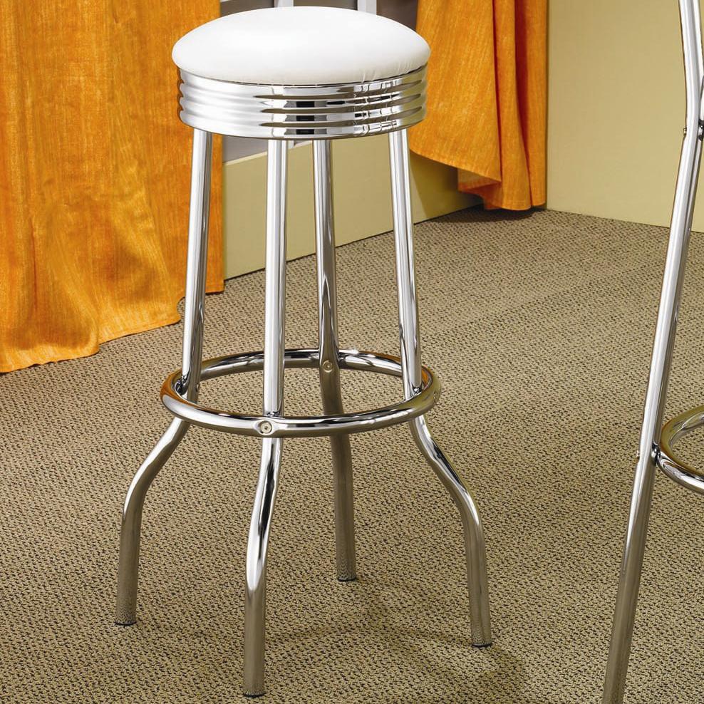Coaster Furniture Retro 2299W Upholstered Metal Swivel Bar Stool - White (Set of 2) - Image 2