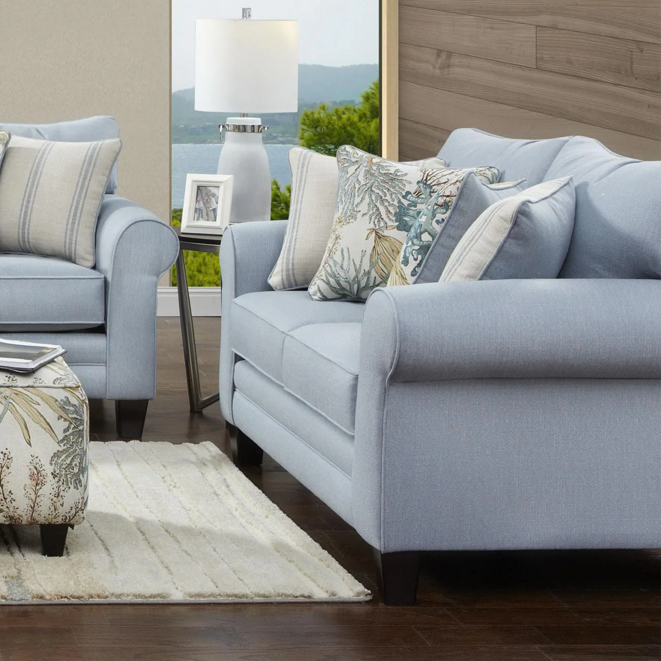 Fusion Furniture Stationary Fabric Loveseat 1141 LABYRINTH SKY - Image 1