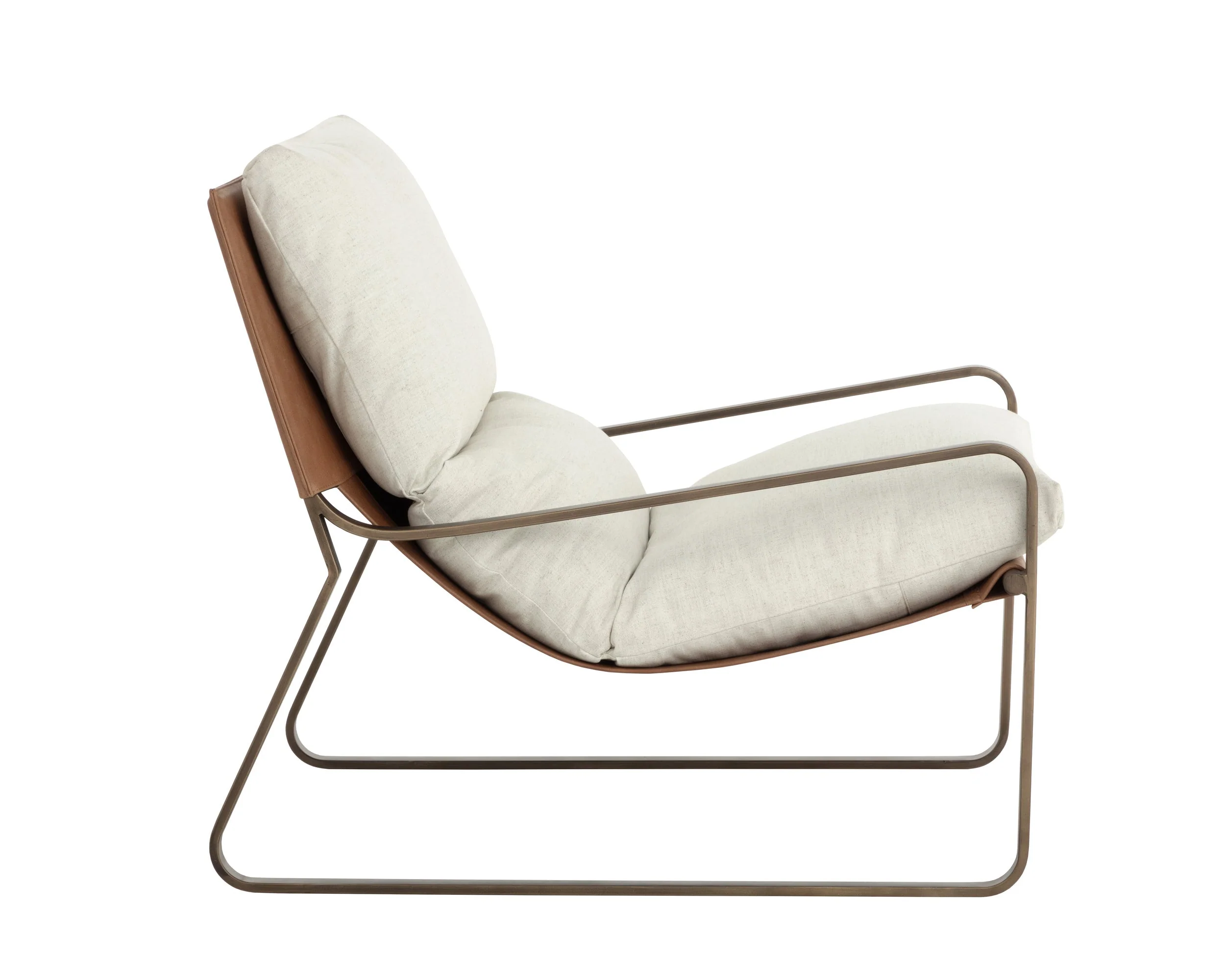 Zancor Lounge Chair - Antique Brass - Geralt Linen / Tan Leather - Image 3