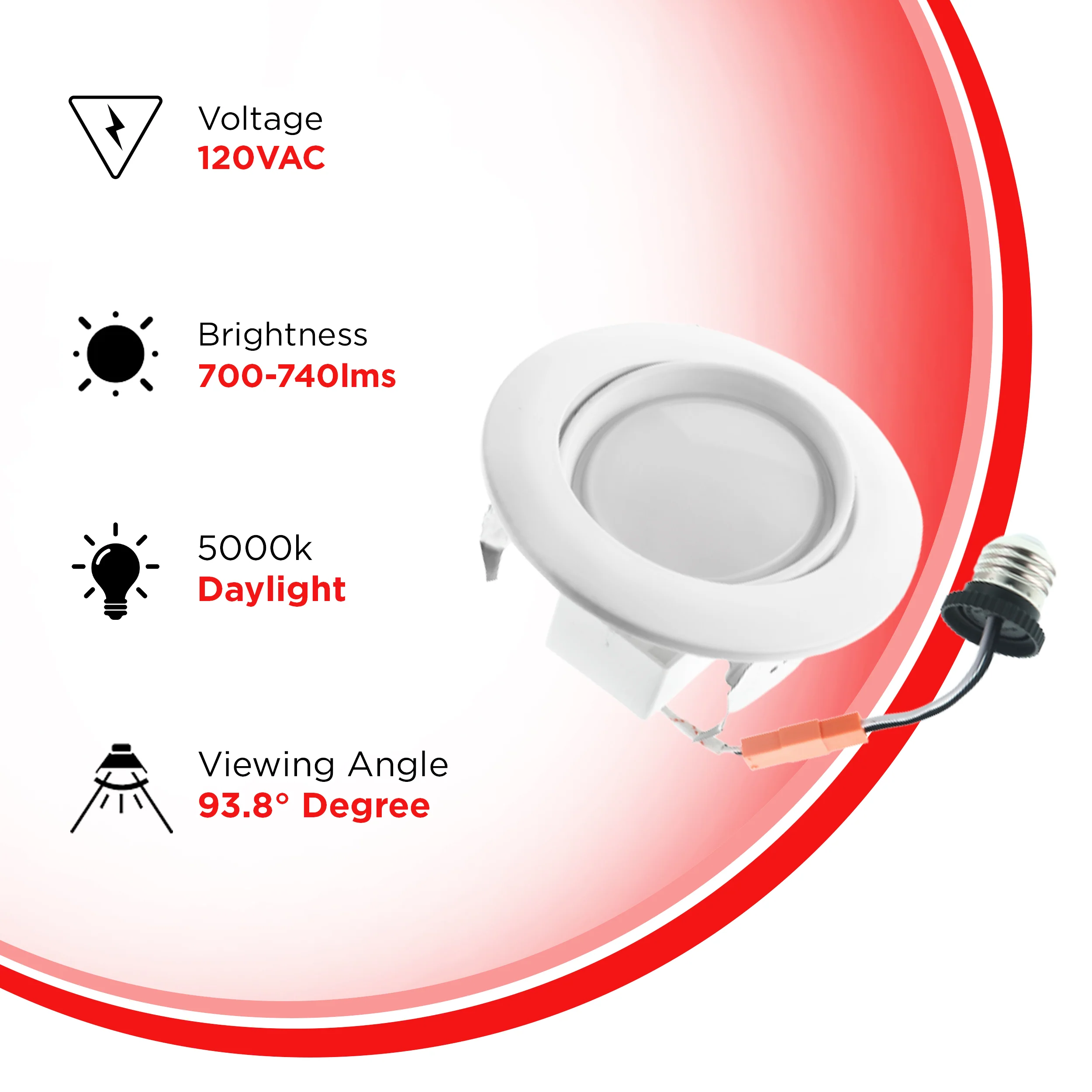 4" 10W Gimbal Retrofit Recessed Downlight - Eyeball Adjustable Spotlight - 740 lumens - Image 2