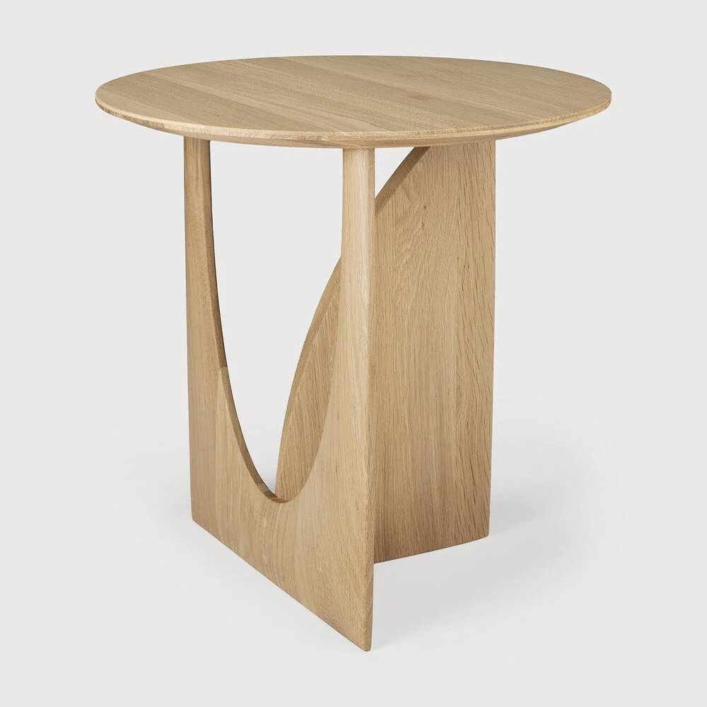 Geometric Side Table | Varnished Oak | Round - Image 3