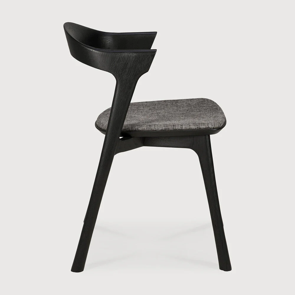 Bok Dining Chair | Varnished Oak | Black | Grey Fabric - Image 2