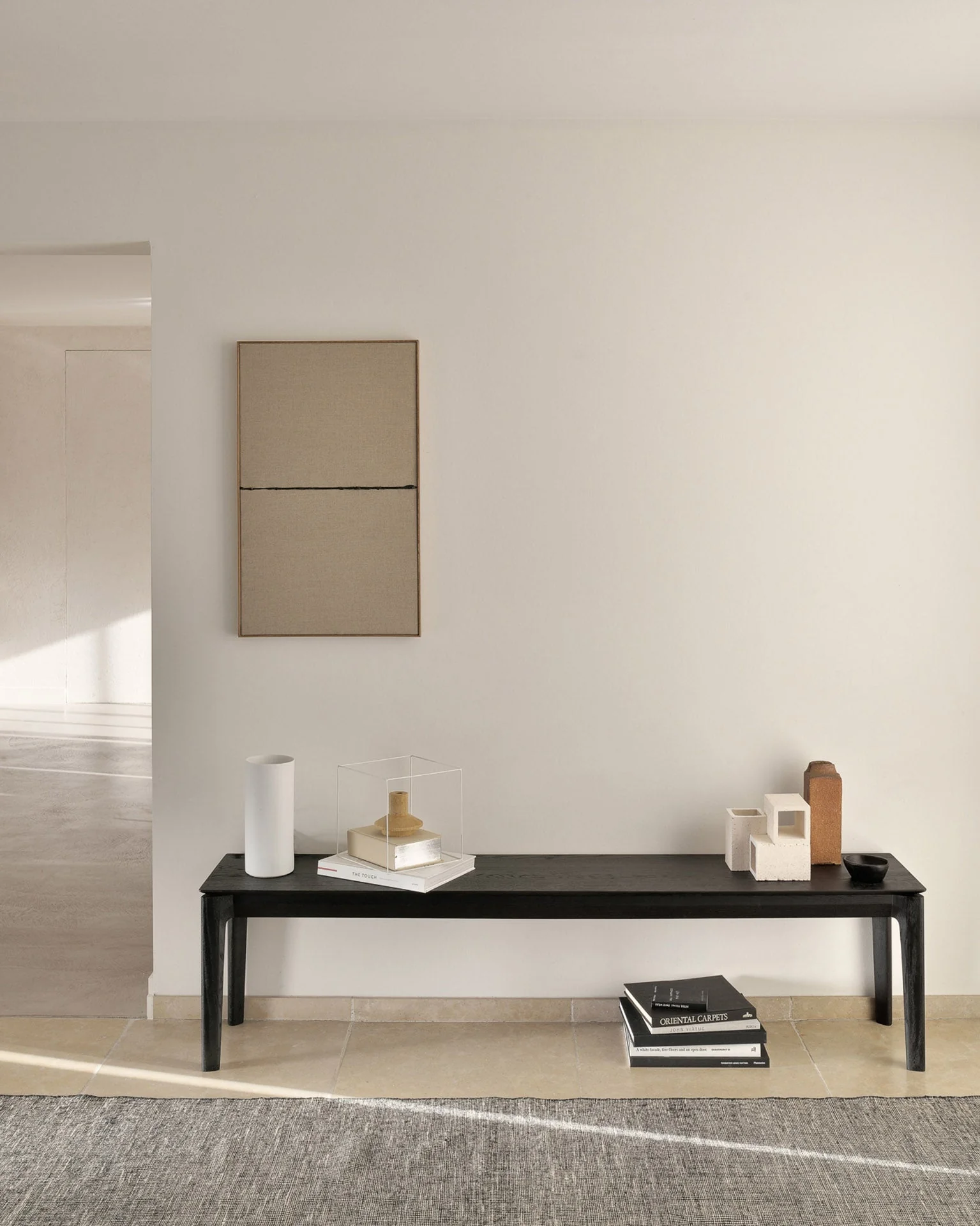 Bok Bench | Varnished Oak | Black | 73" X 14" - Image 2