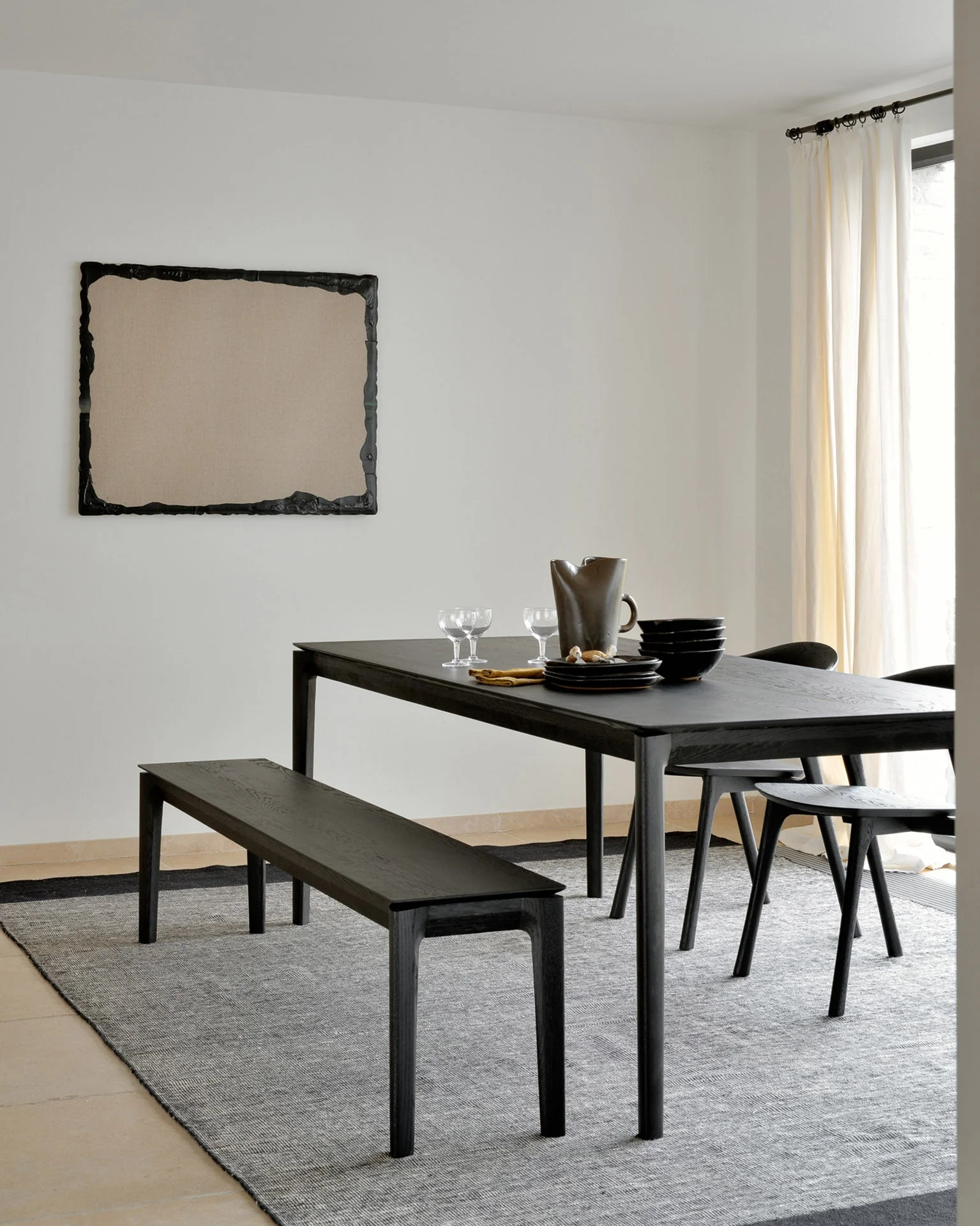Bok Bench | Varnished Oak | Black | 73" X 14" - Image 1