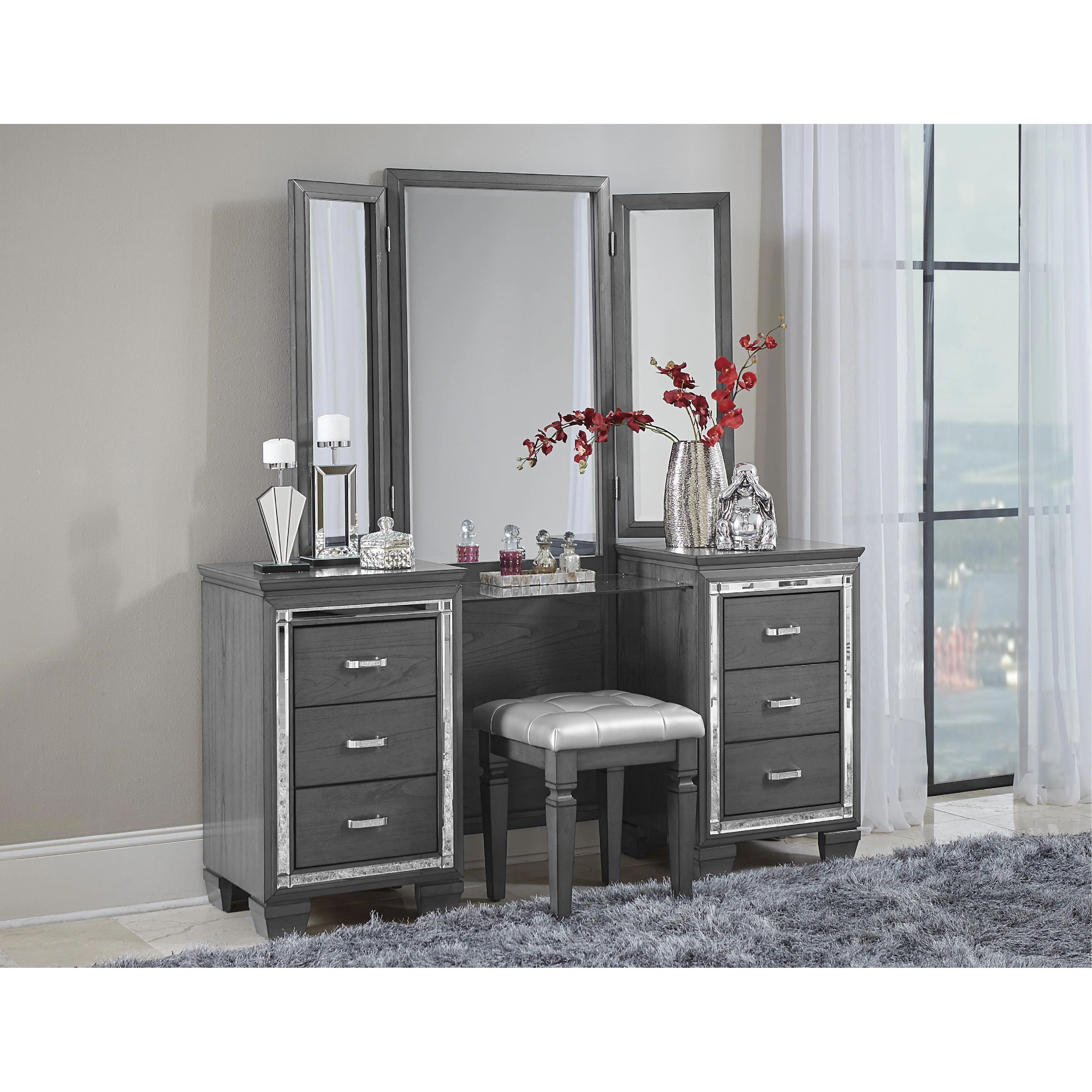 Homelegance Allura 1916GY-14 Dressing Table Stool - Image 2