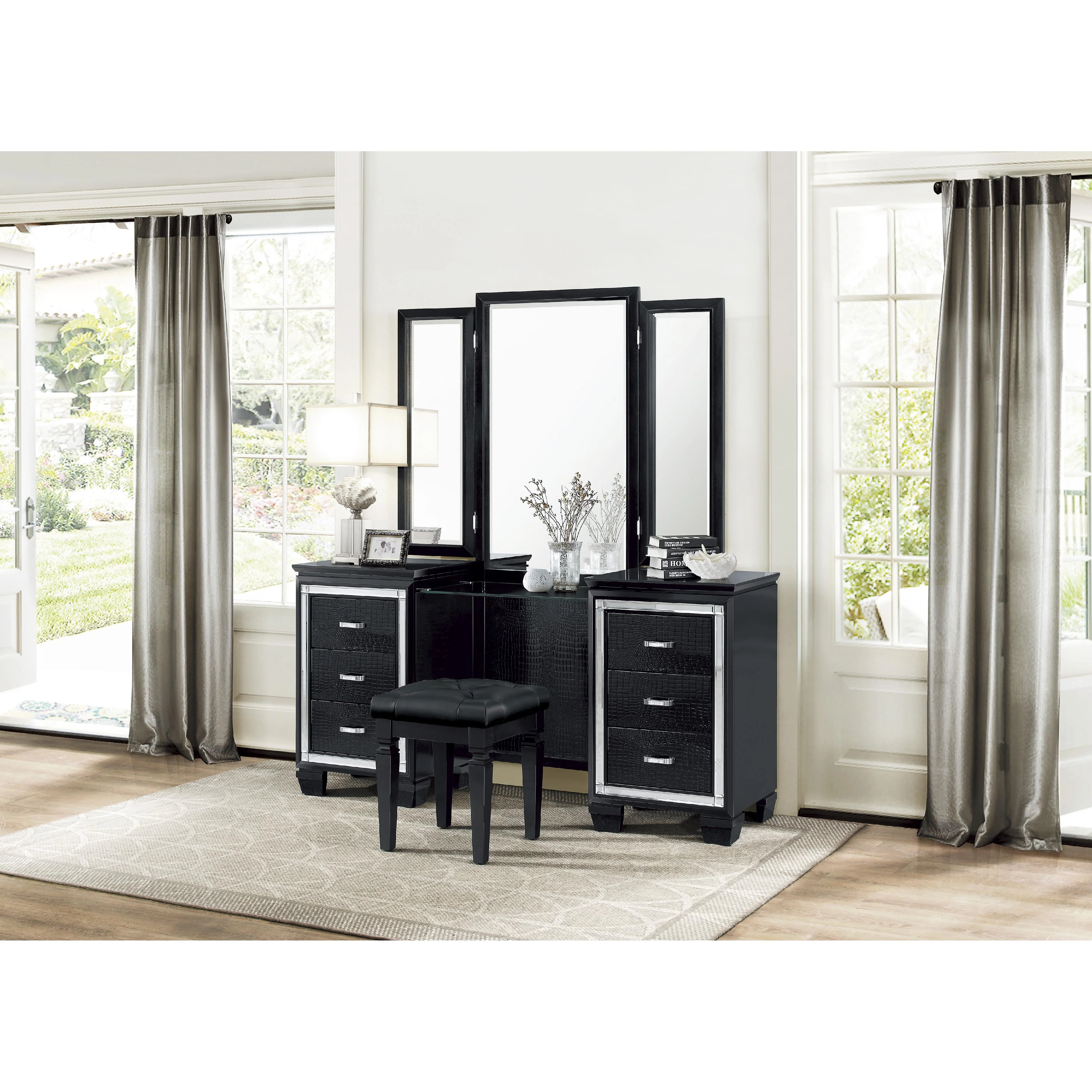 Homelegance Allura 1916BK-14 Dressing Table Stool - Image 2