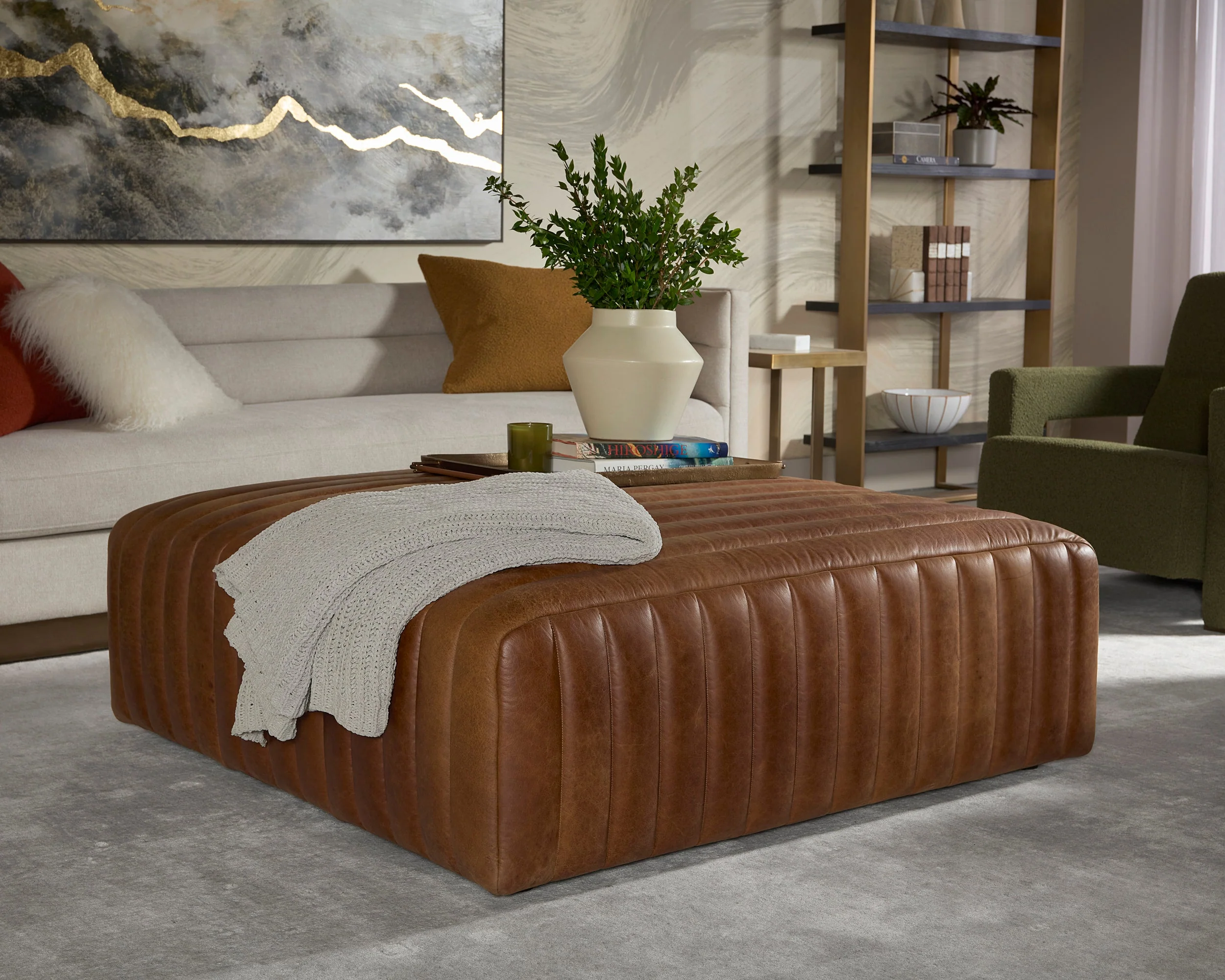 Lewin Ottoman - Square - Lucia Tobacco Leather - Image 3