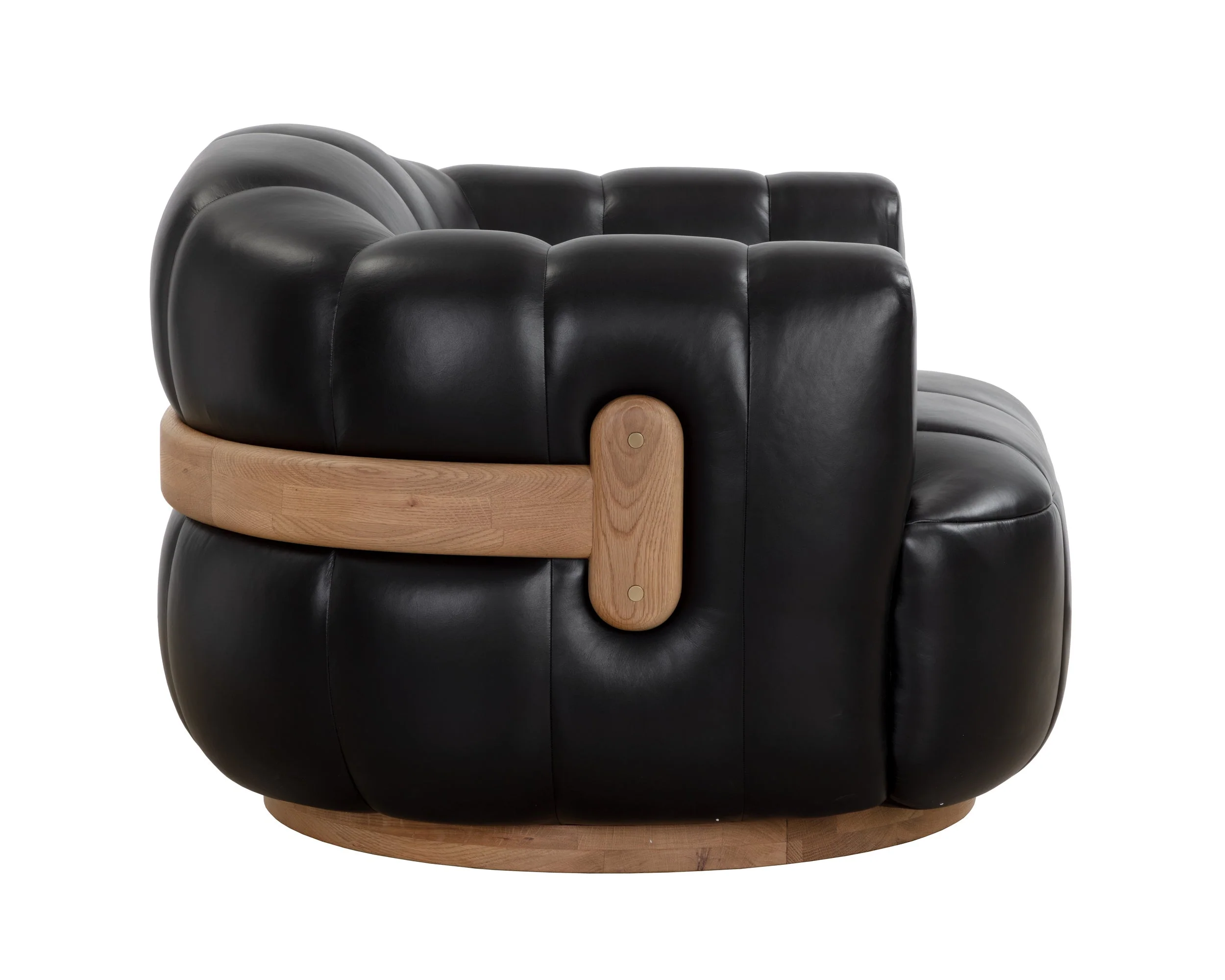 Tadeo Swivel Armchair - Rustic Oak - Vintage Black Night Leather - Image 3