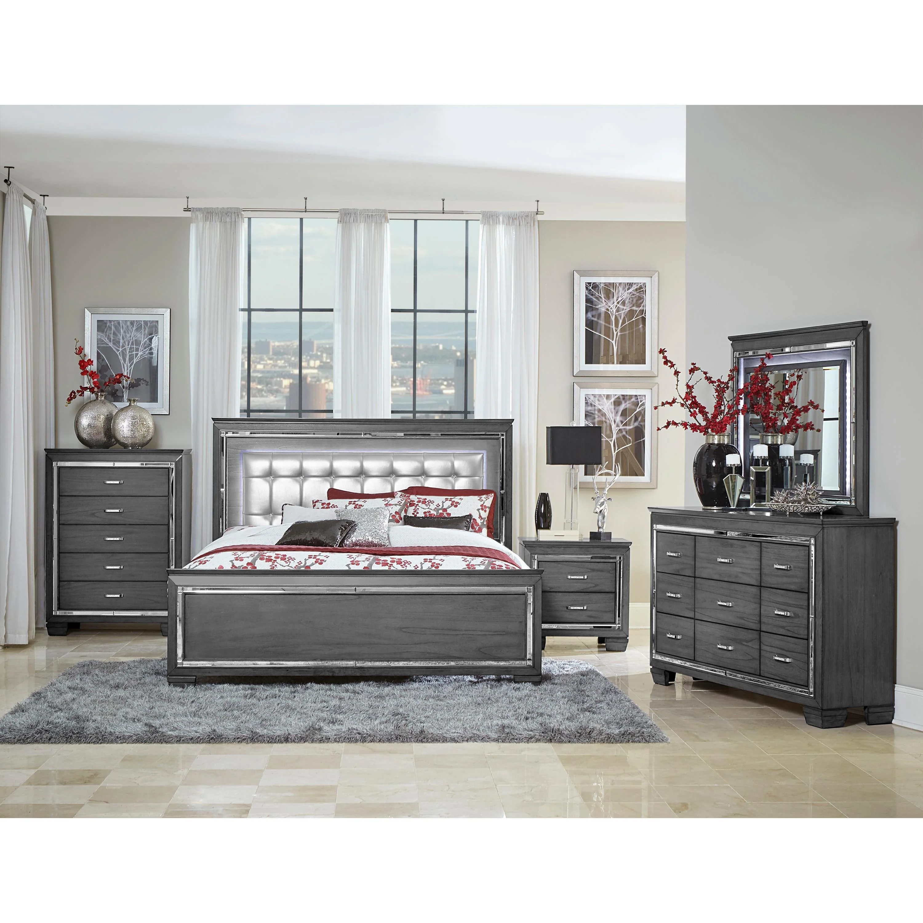 Homelegance Allura Full Upholstered Panel Bed 1916FGY-1* - Image 3