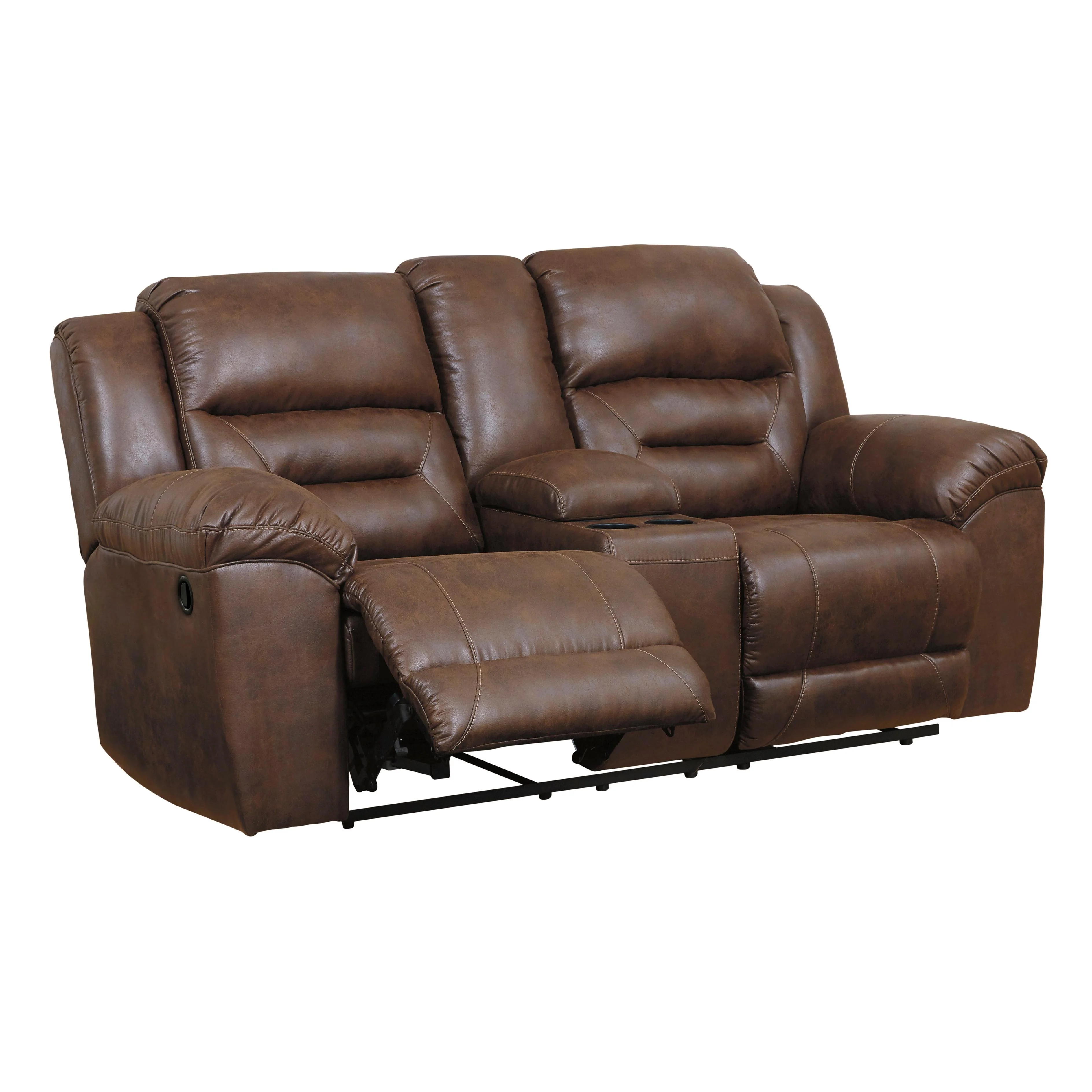Signature Design by Ashley Stoneland Reclining Leather Look Loveseat with Console 3990494 - Image 2