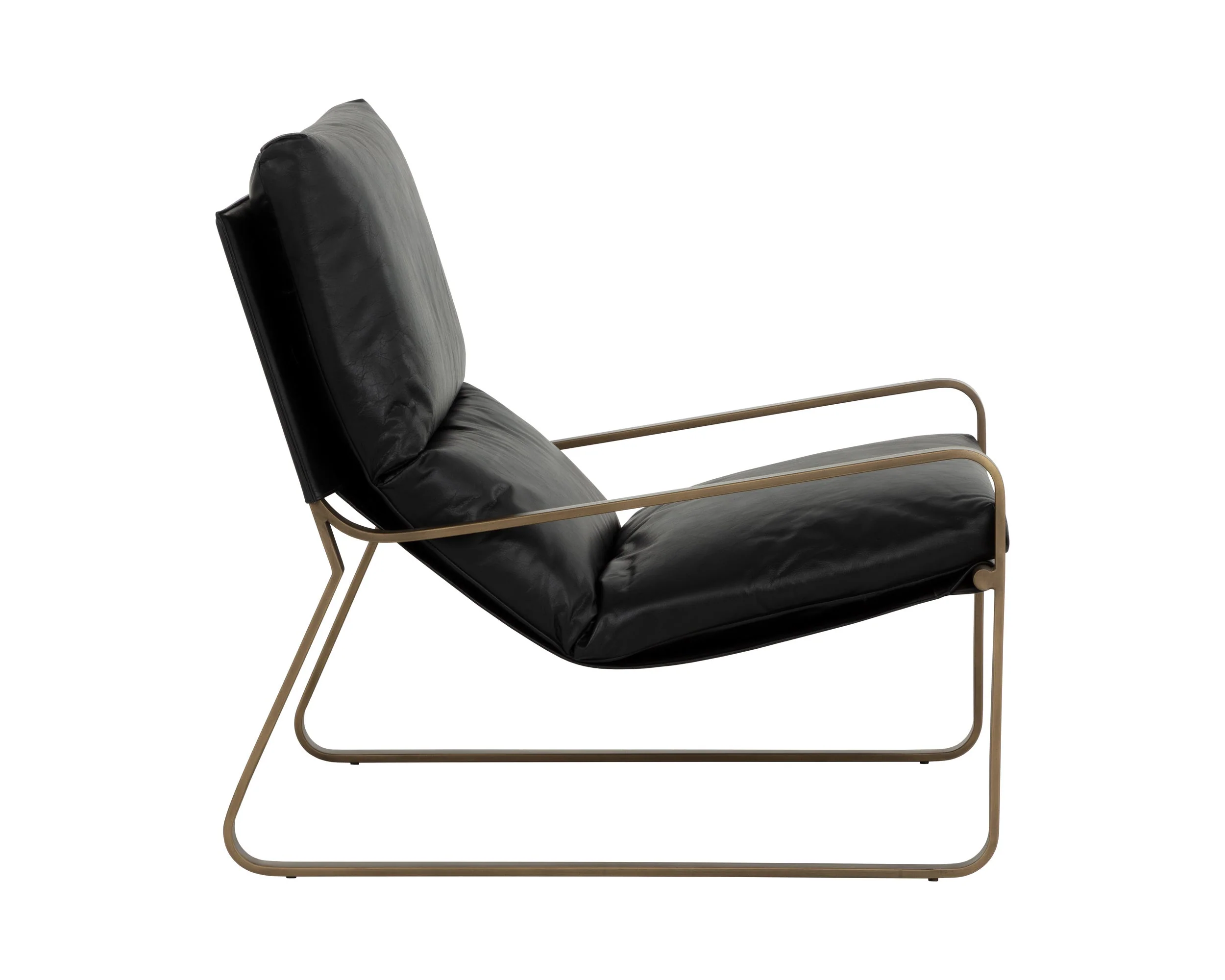 Zancor Lounge Chair - Antique Brass - Charcoal Black Leather - Image 3