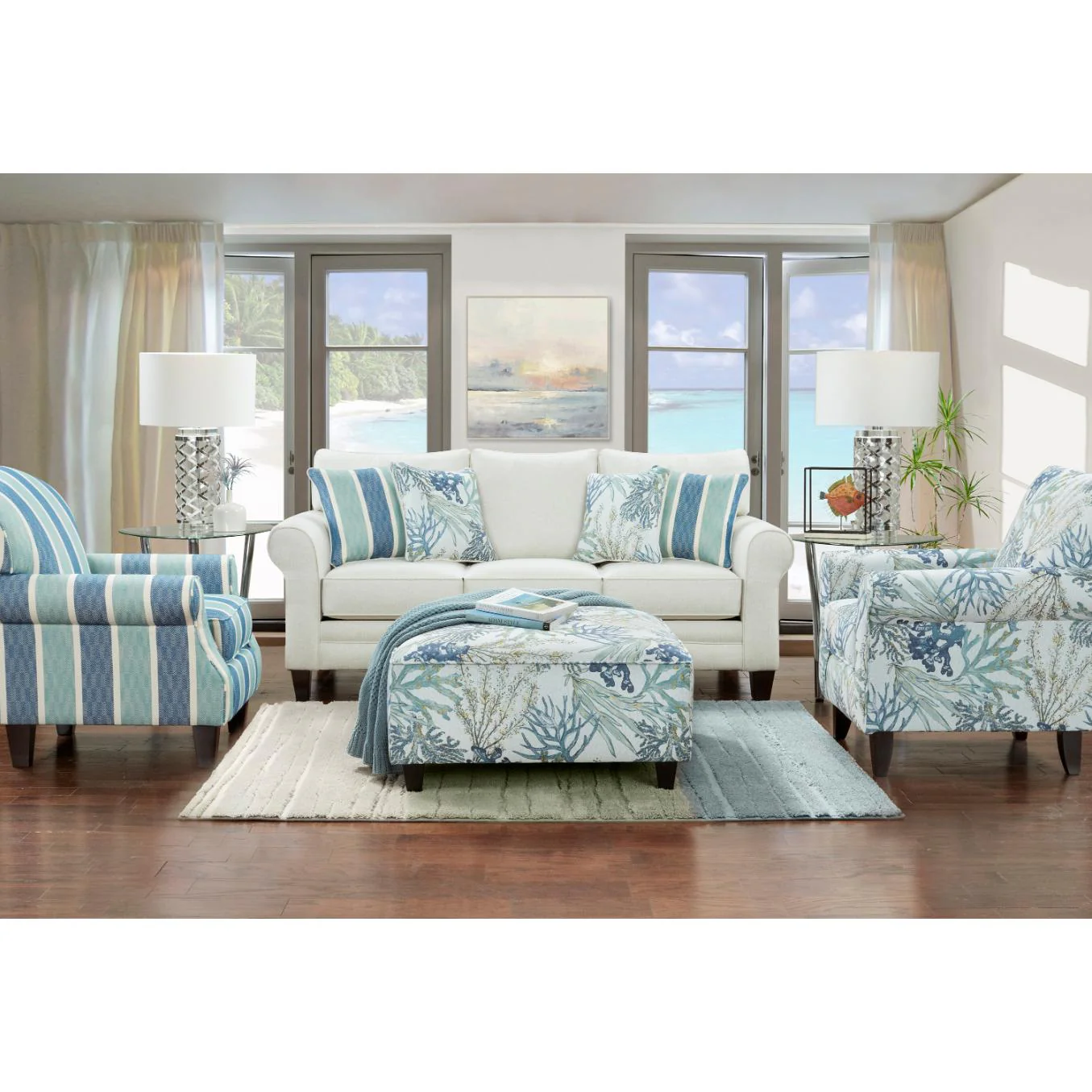 Fusion Furniture Fabric Ottoman 109 CORAL REEF OCEANSIDE - Image 2