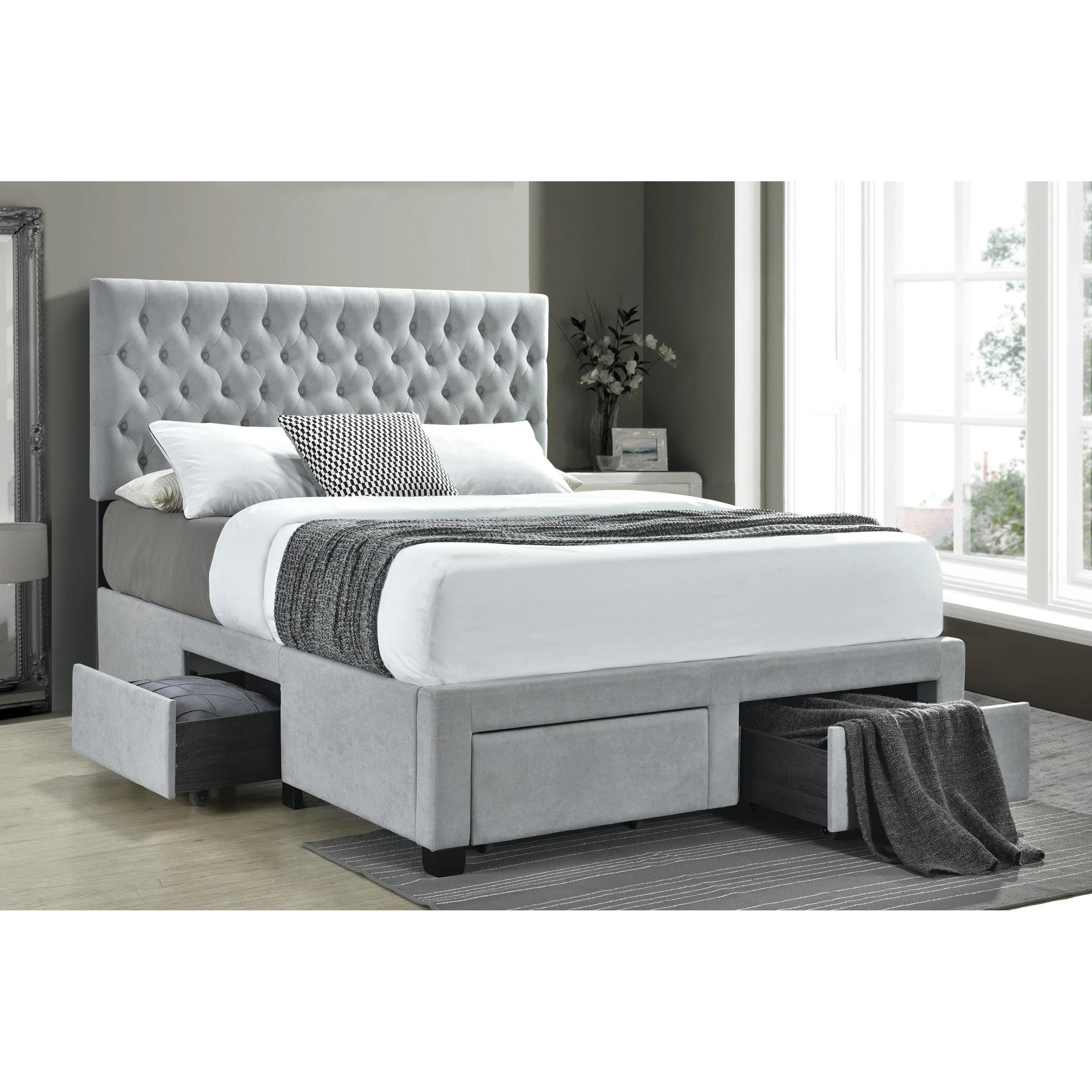 Coaster Furniture Soledad 305878Q Upholstered Queen Storage Panel Bed - Light Grey - Image 2