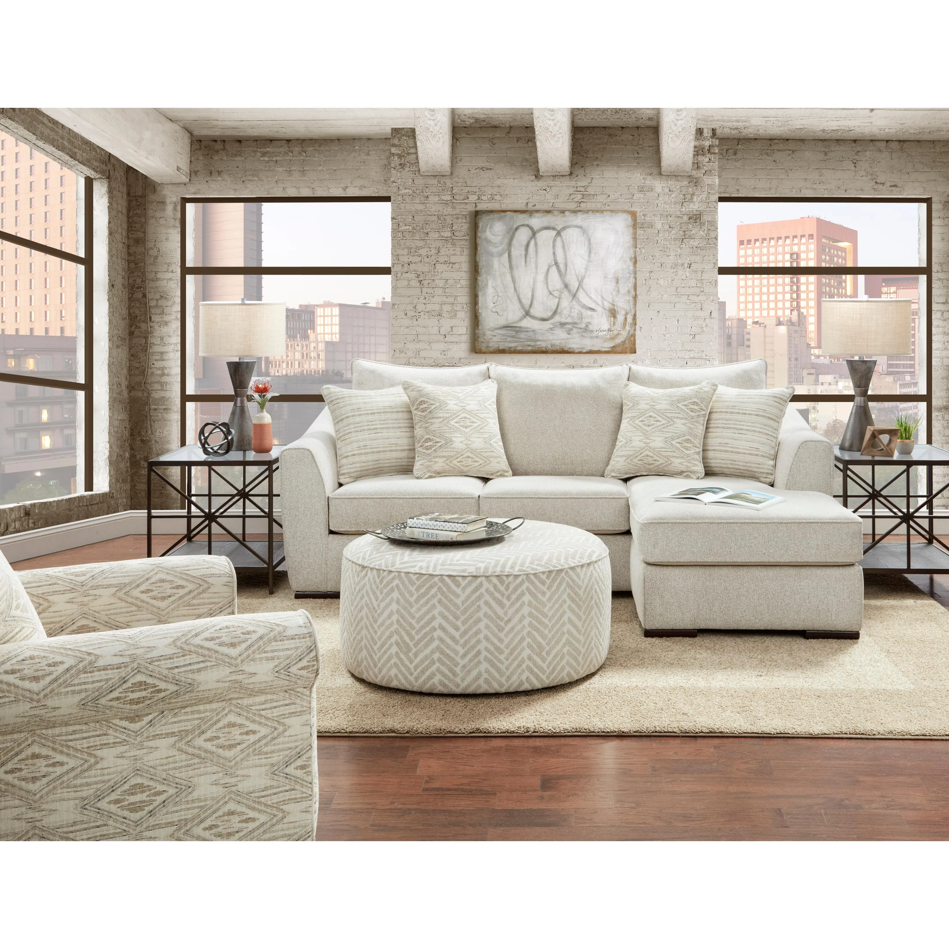 Fusion Furniture Fabric Sectional 9778 Vibrant Vision Oatmeal - Image 2