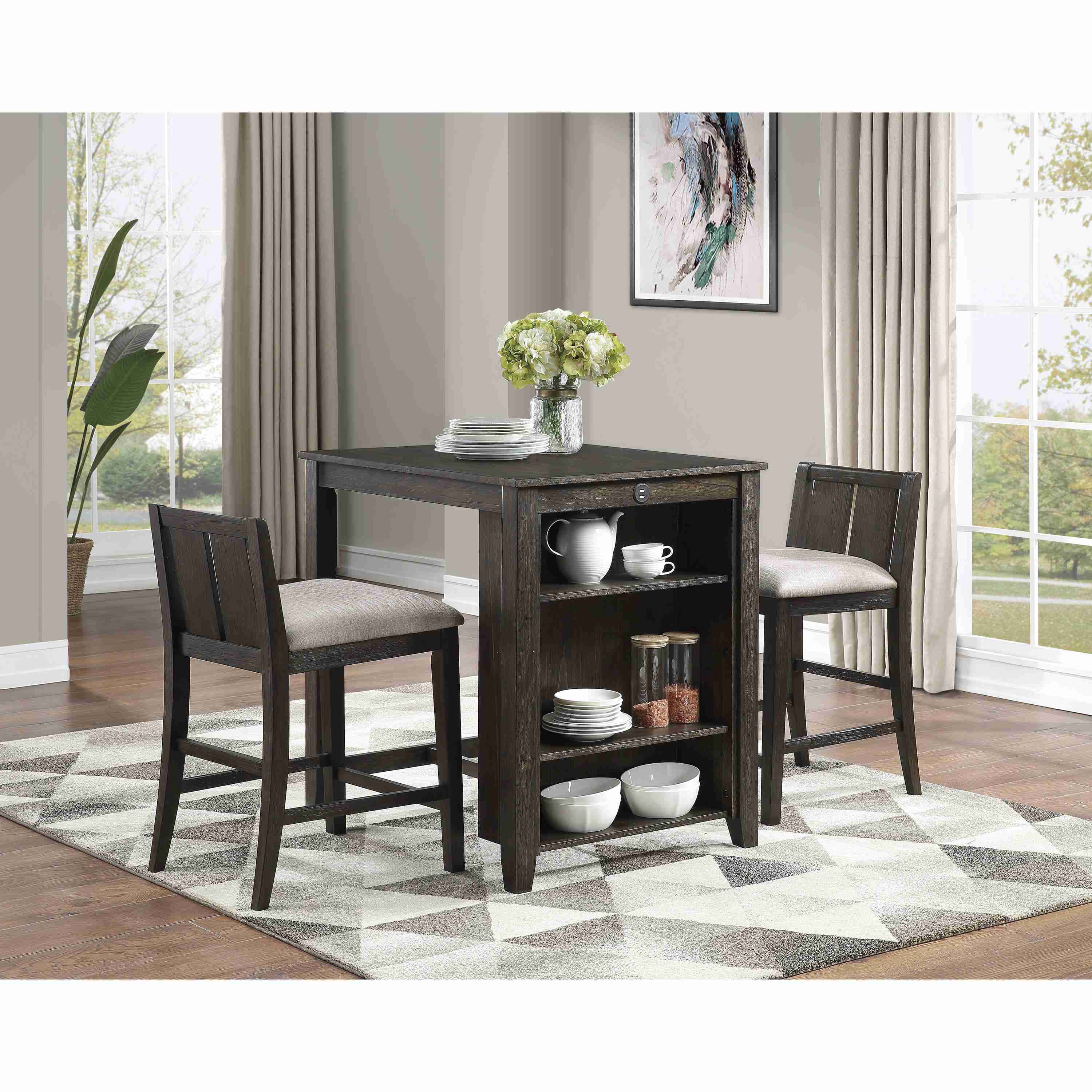 Homelegance Daye 5773DC-32 3 pc Counter Height Dinette Set - Dark Cherry - Image 2