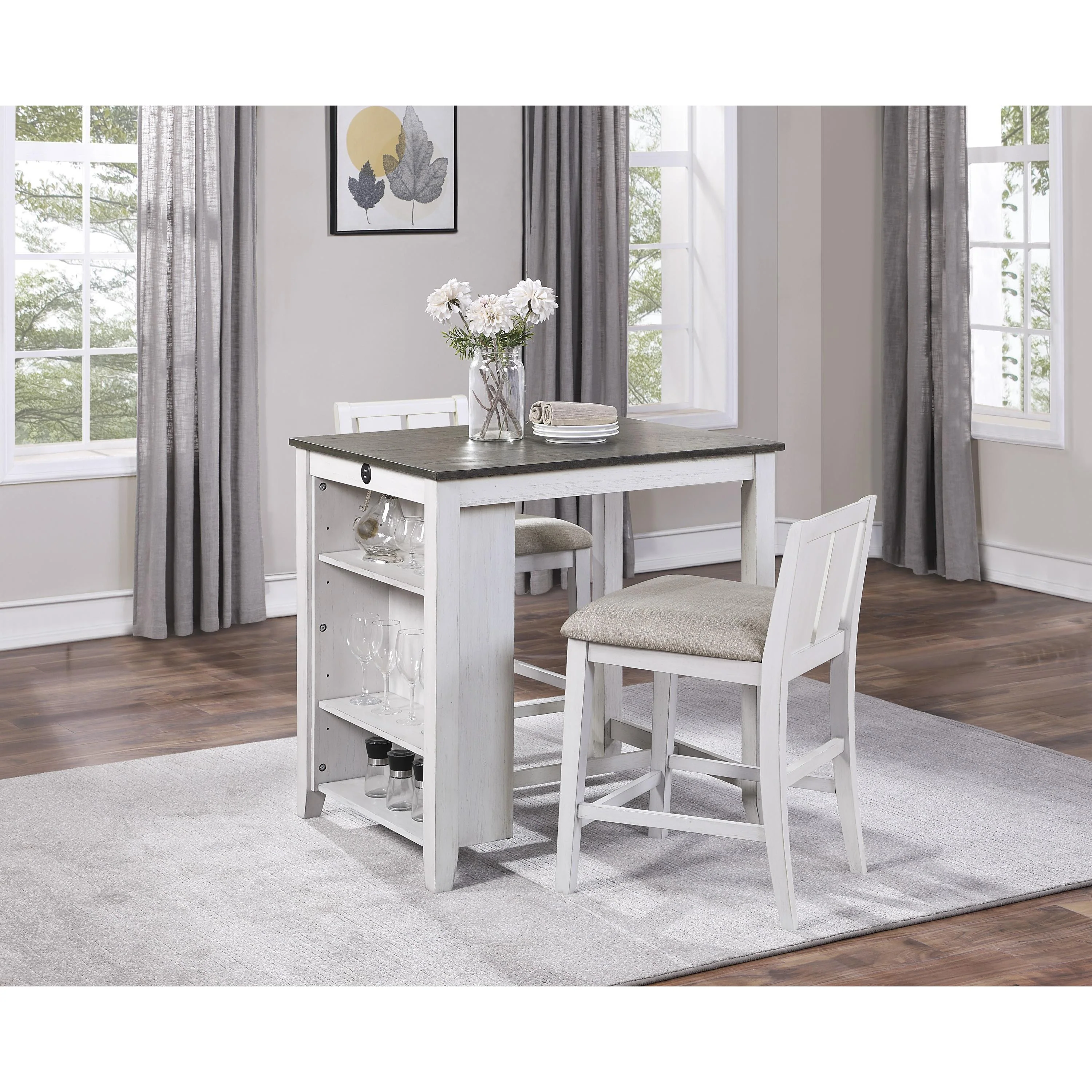 Homelegance Daye 5773WH-32 3 pc Counter Height Dinette Set - Grey/White - Image 2