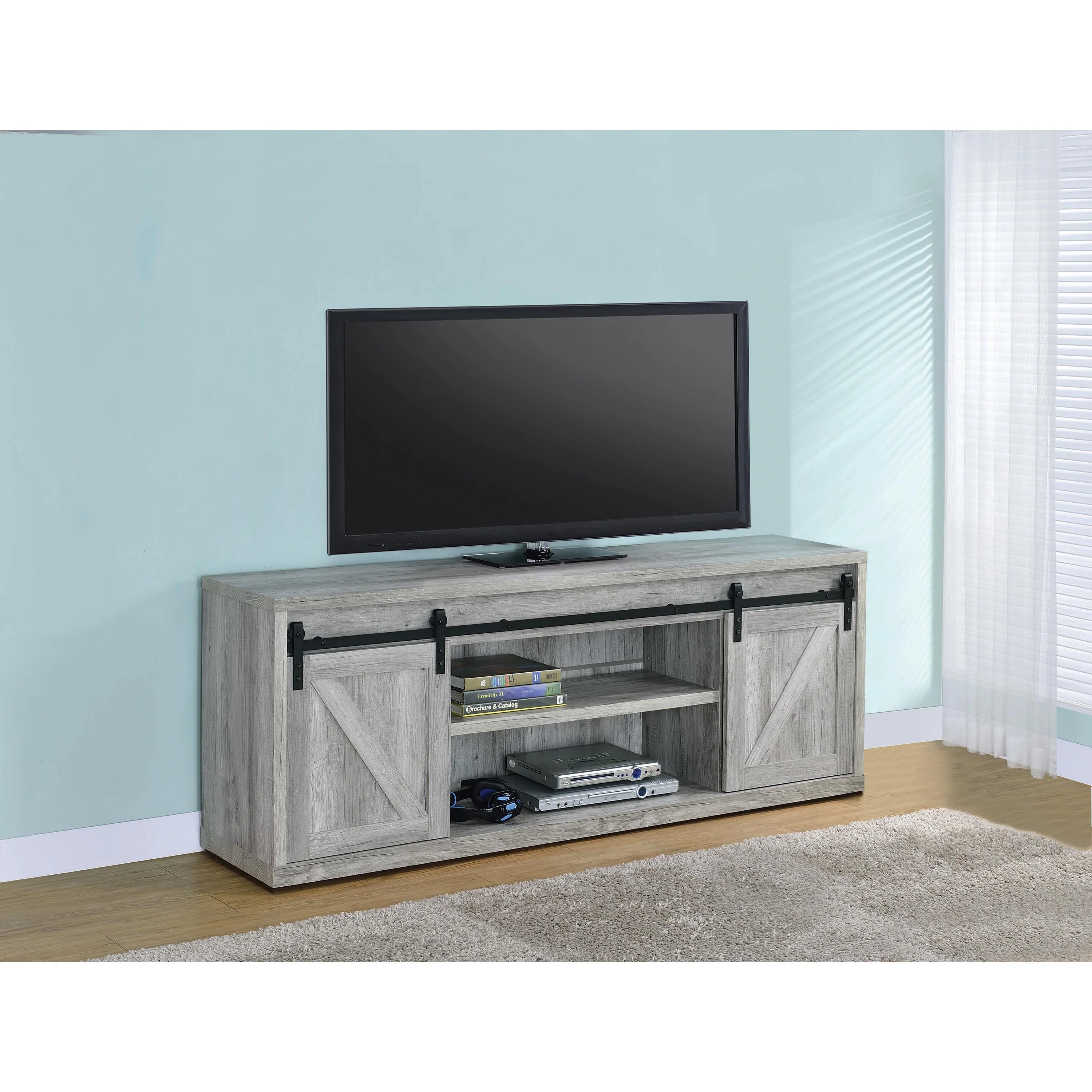 Coaster Furniture Brockton 723263 2-door Engineered Wood 71" TV Stand - Grey Driftwood - Image 2