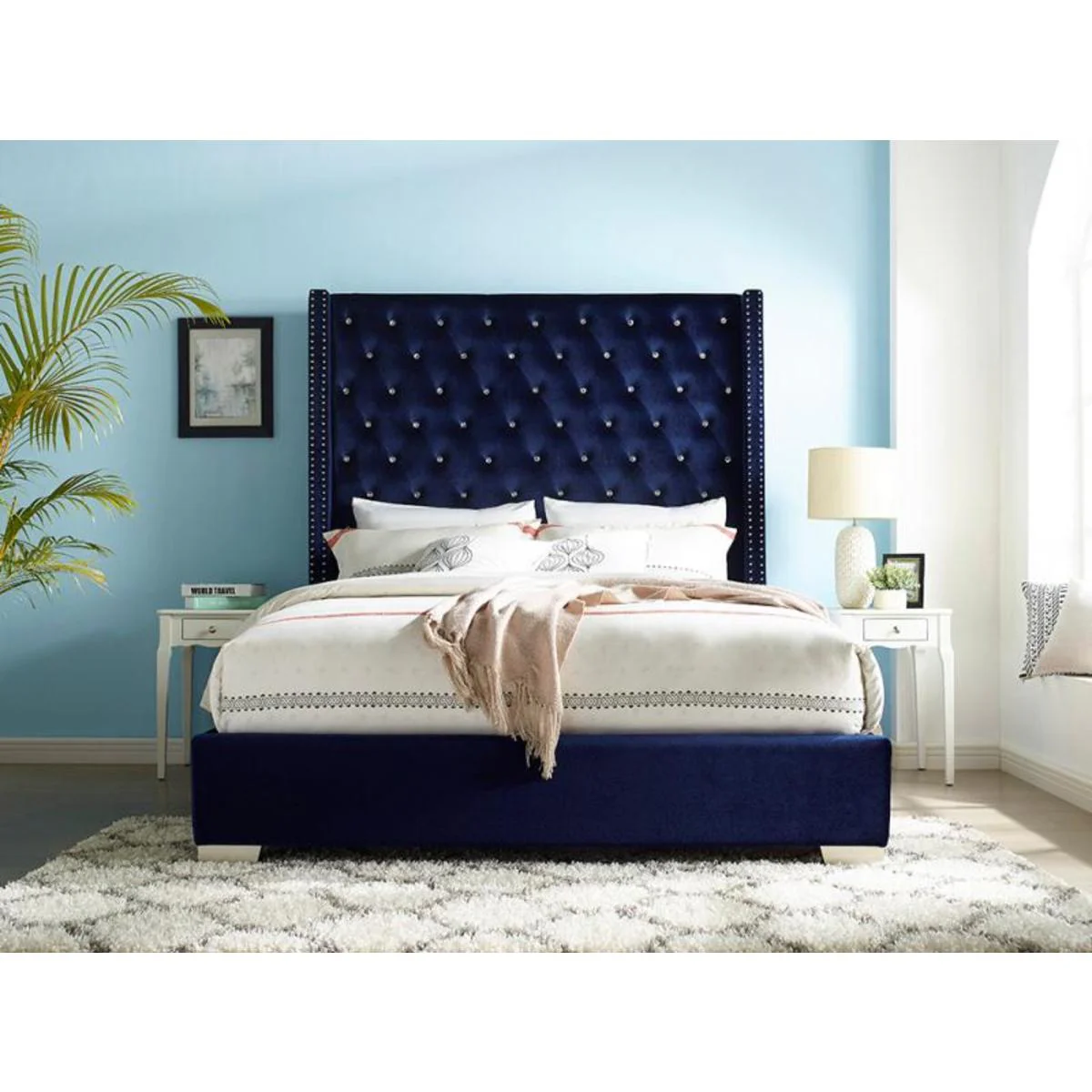 Homelegance King Upholstered Panel Bed SH228KBLU-1/SH228KBLU-3 - Image 1