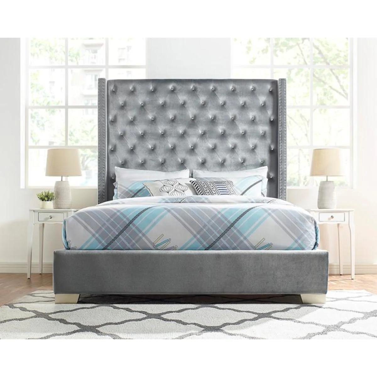 Homelegance Full Upholstered Panel Bed SH228FGRY-1/SH228FGRY-3 - Image 1
