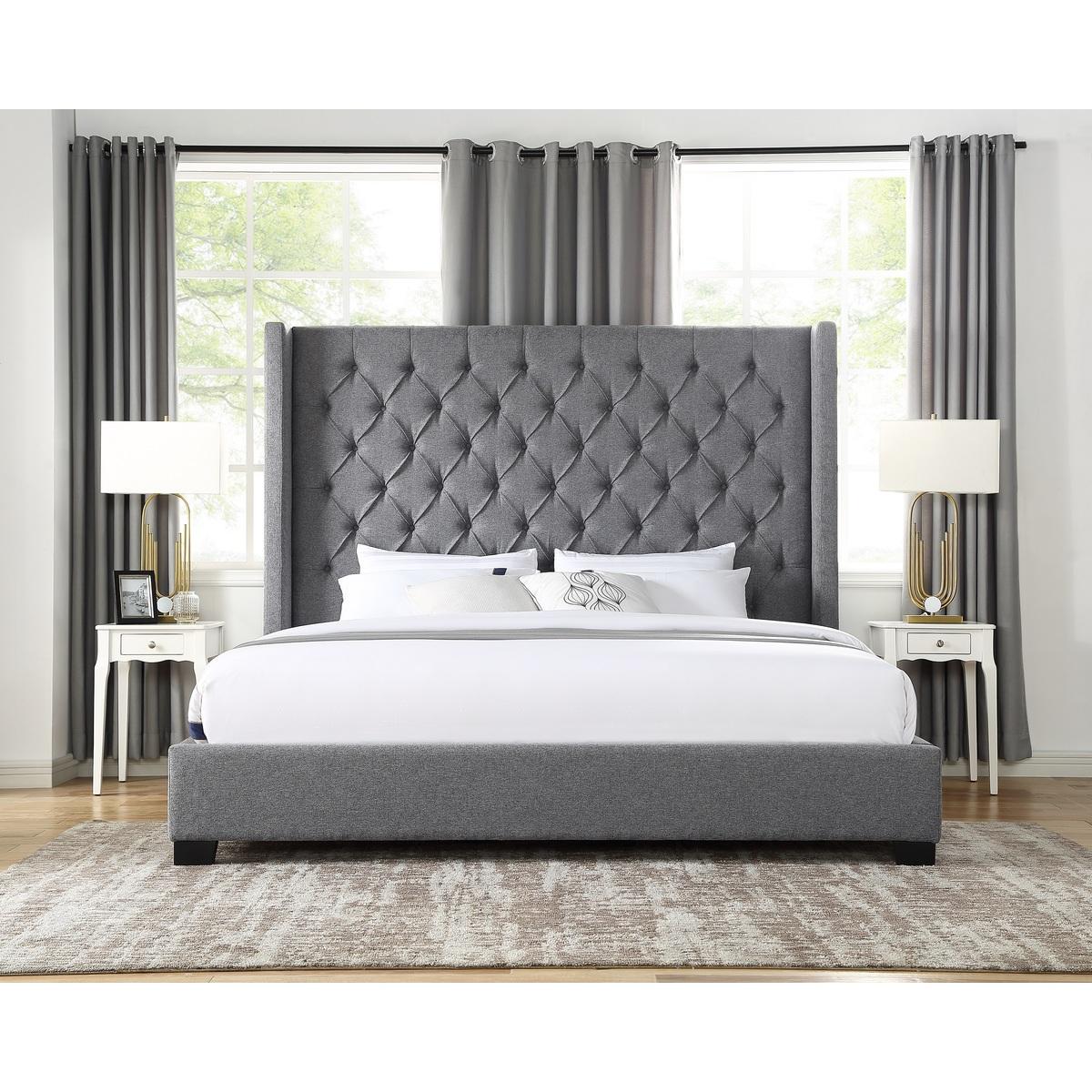 Homelegance Queen Upholstered Panel Bed SH229DGR-1 - Image 1
