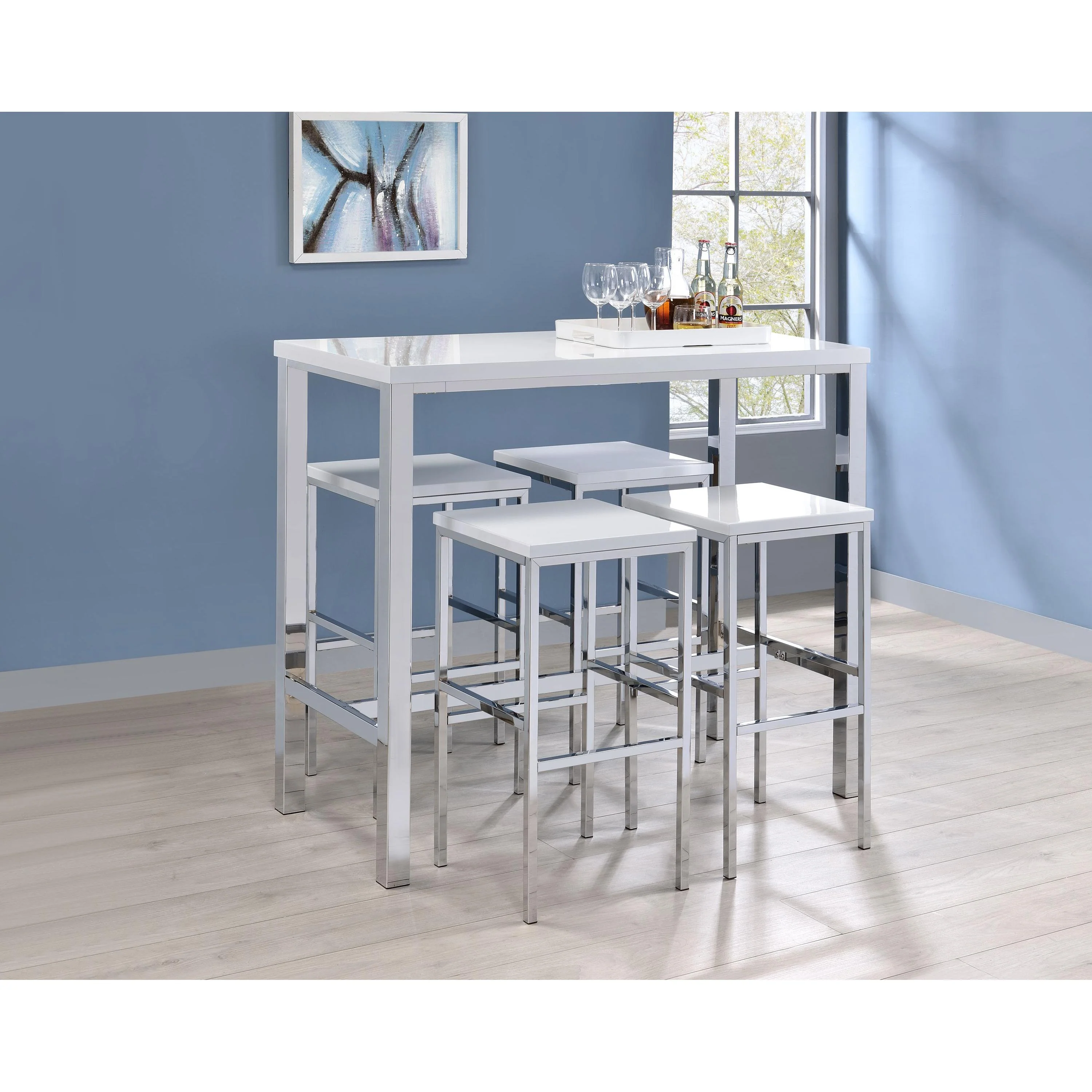 Coaster Furniture Natividad 182525 5-piece Pub Height Bar Table Set – White High Gloss