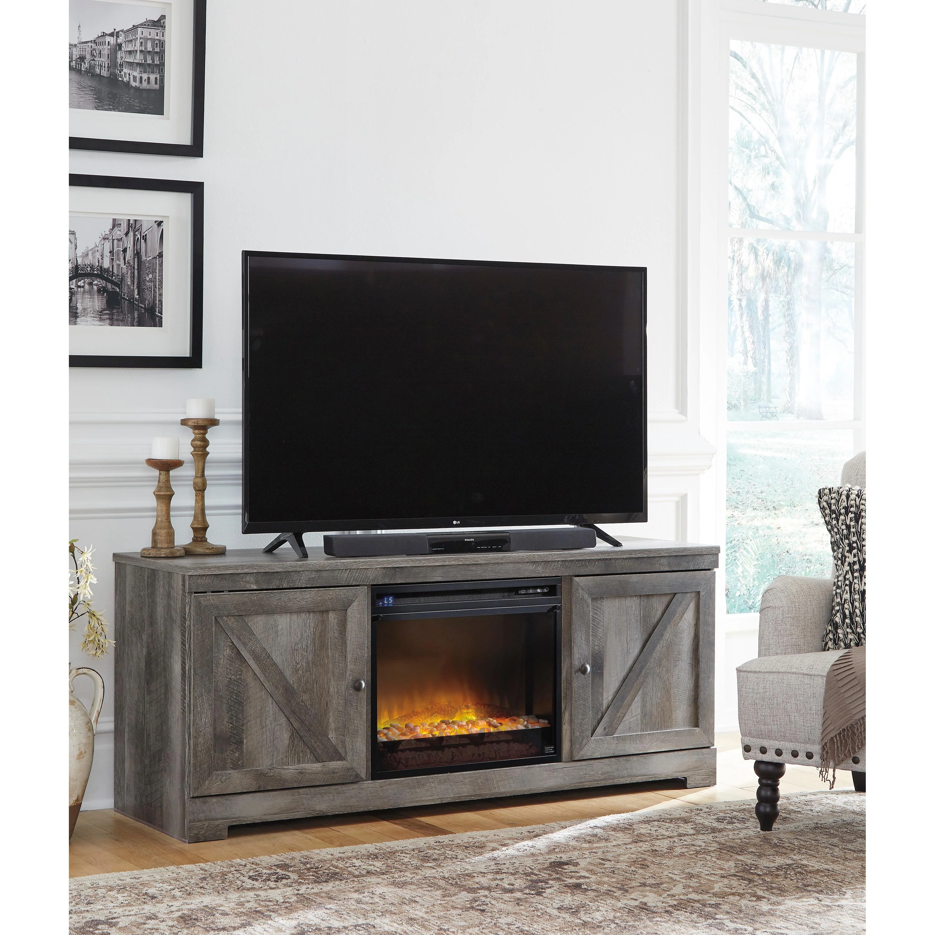 Signature Design by Ashley Wynnlow W440W4 63" TV Stand with Electric Fireplace - Image 2