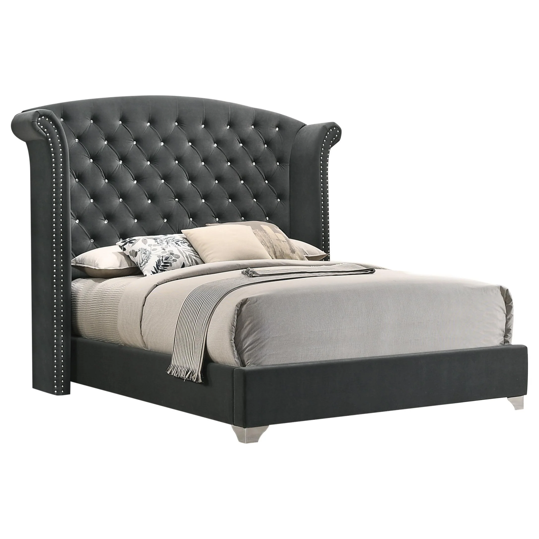 Coaster Furniture Melody 223381KE Upholstered Eastern King Wingback Bed - Grey - Image 1