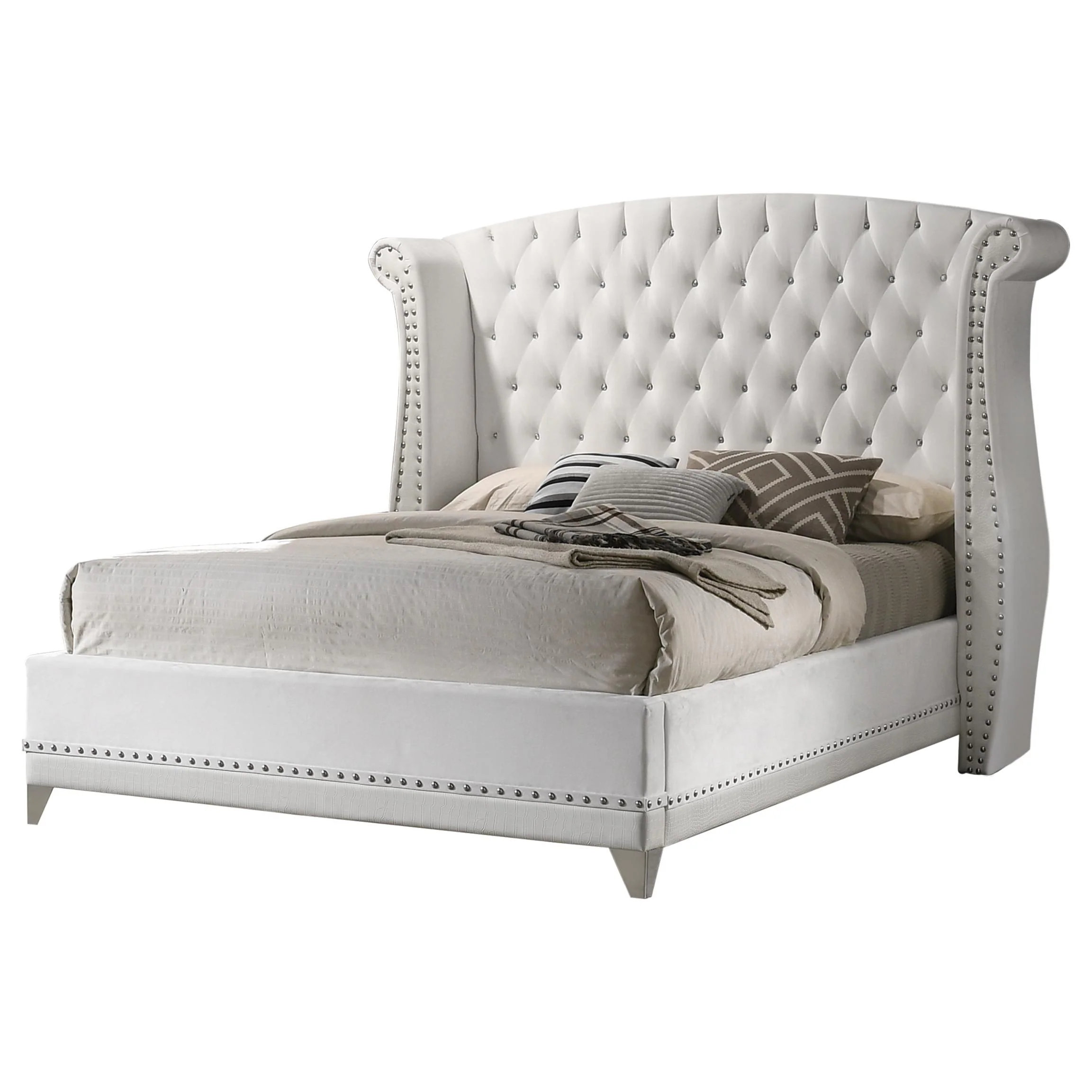 Coaster Furniture Barzini 300843Q Upholstered Queen Wingback Bed - White - Image 1